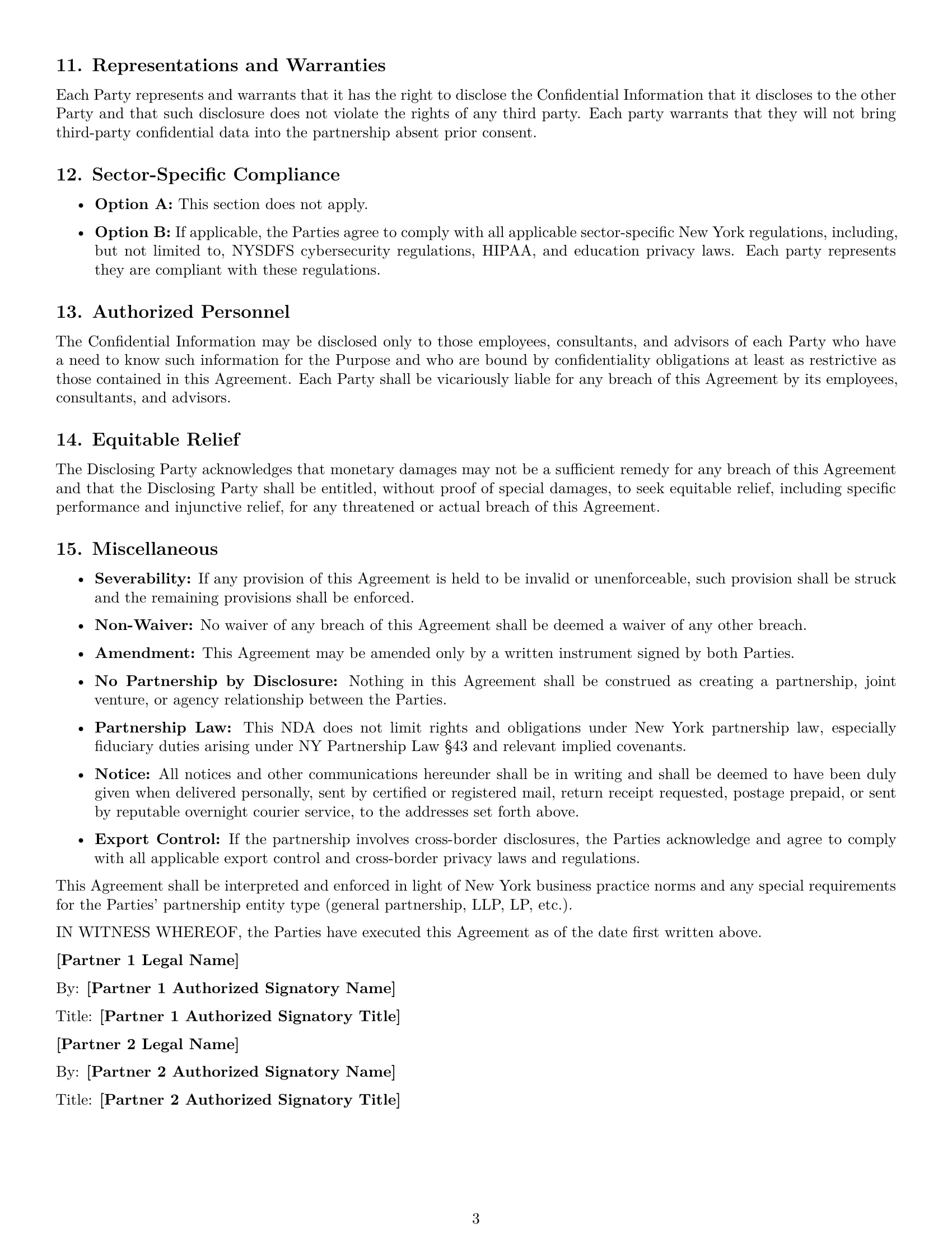Preview page 3 of Free New York partnership nda template