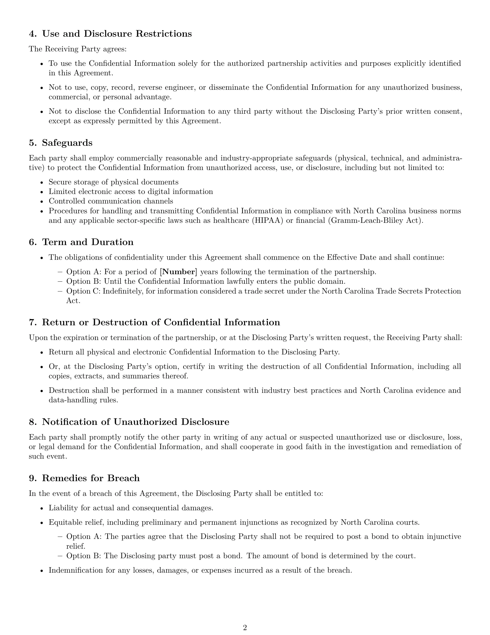 Preview page 2 of Free North Carolina partnership nda template