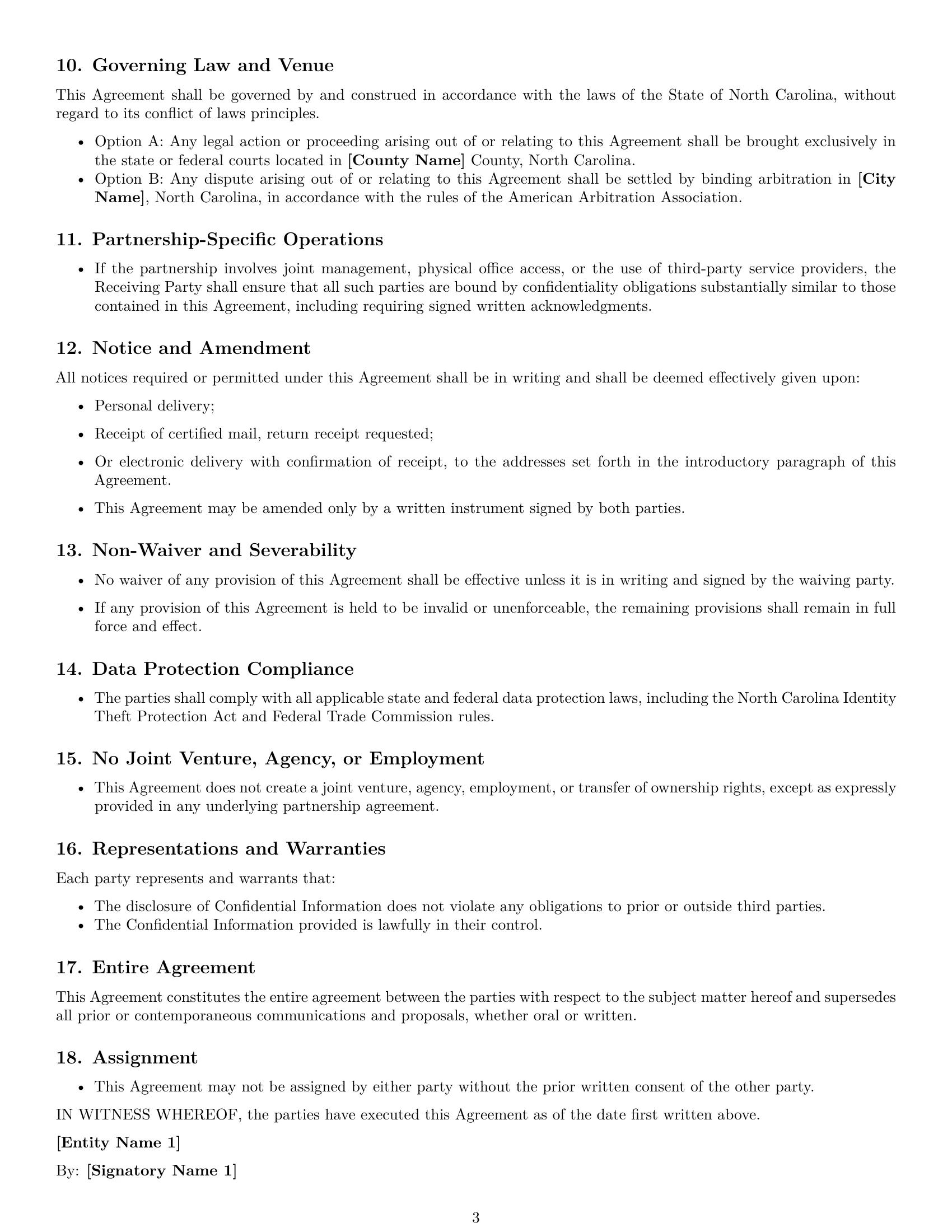 Preview page 3 of Free North Carolina partnership nda template