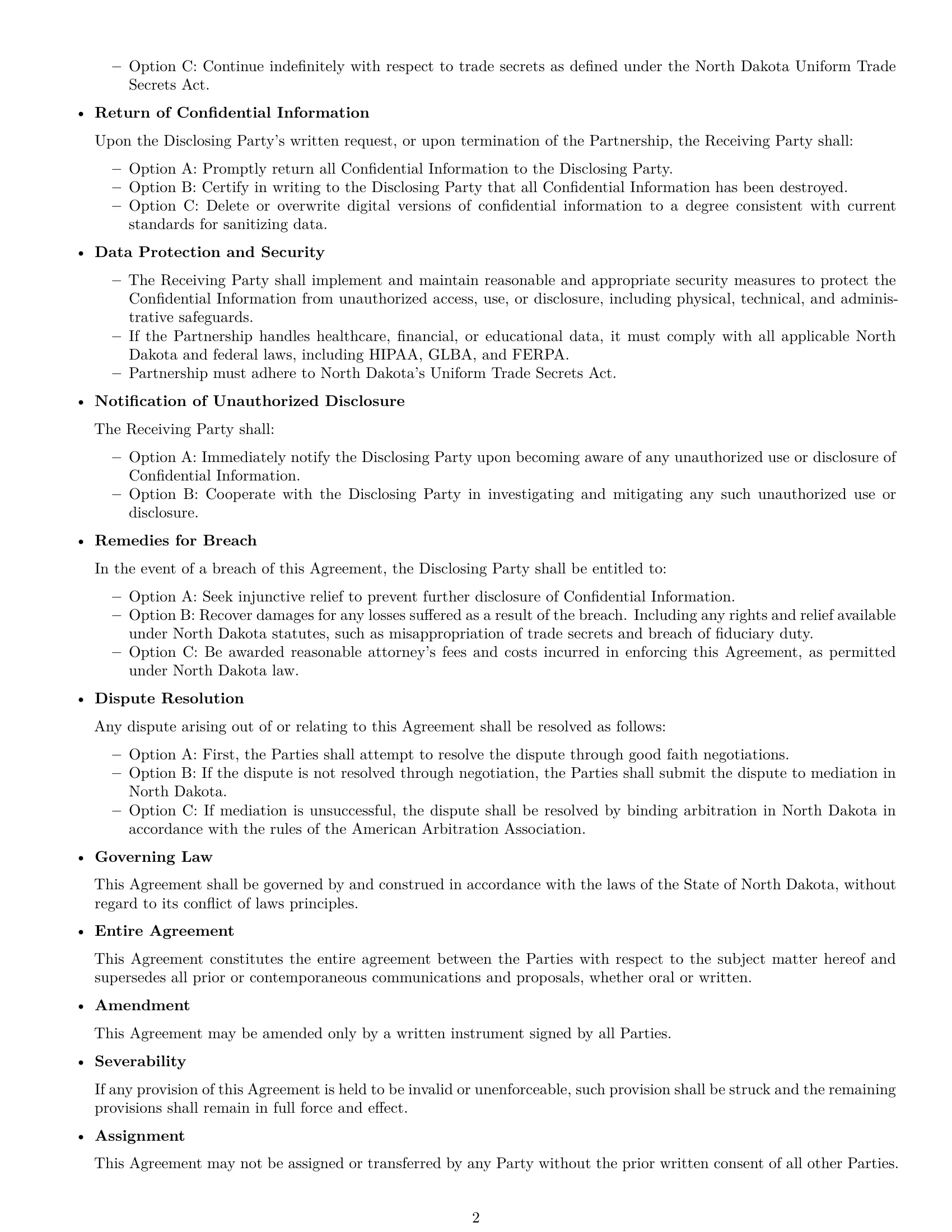 Preview page 2 of Free North Dakota partnership nda template