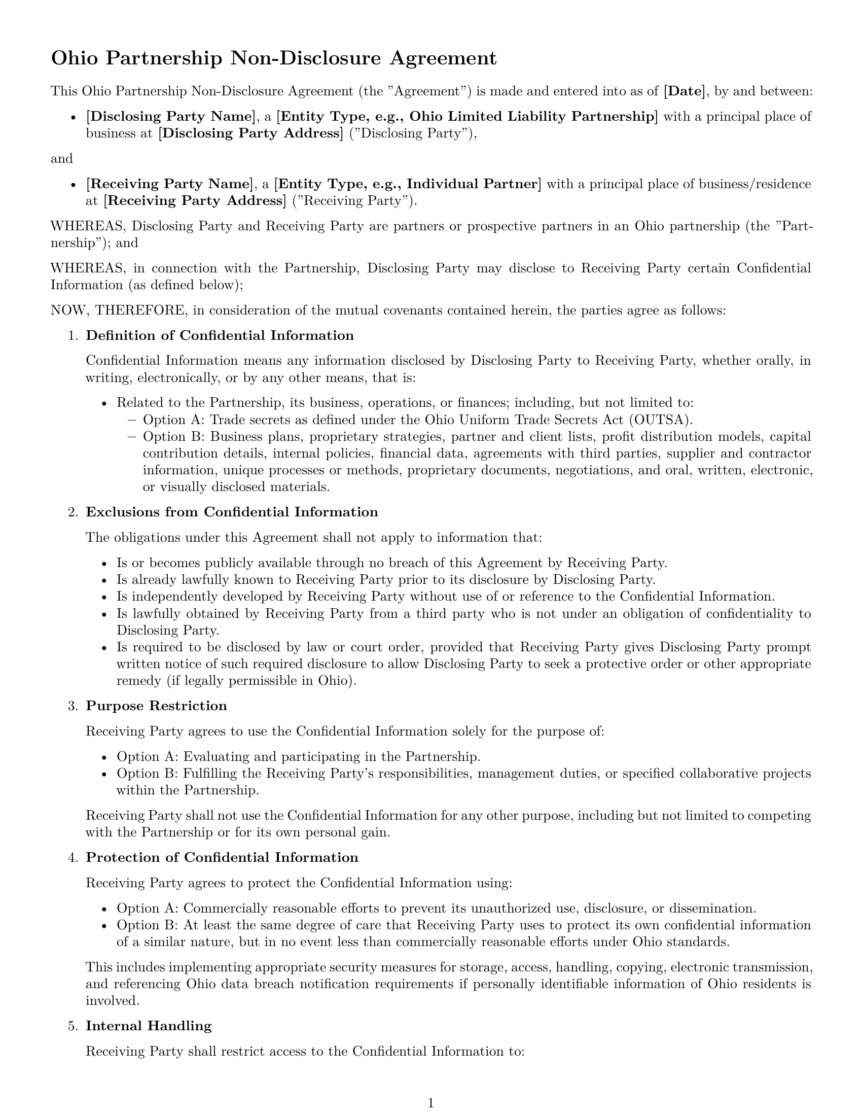 Preview page 1 of Free Ohio partnership nda template