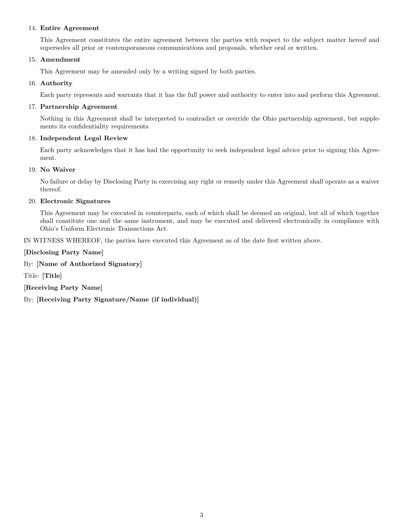 Preview page 3 of Free Ohio partnership nda template