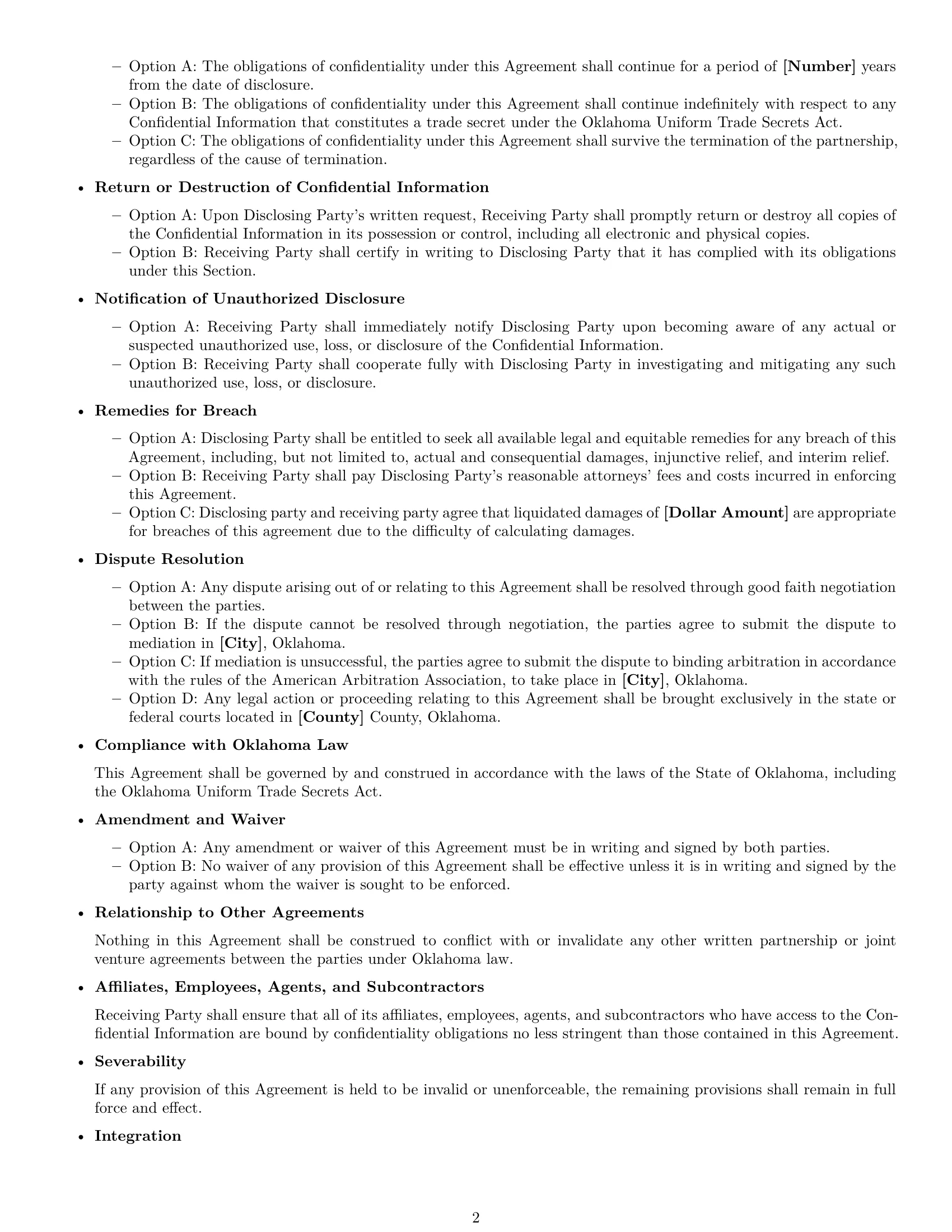Preview page 2 of Free Oklahoma partnership nda template