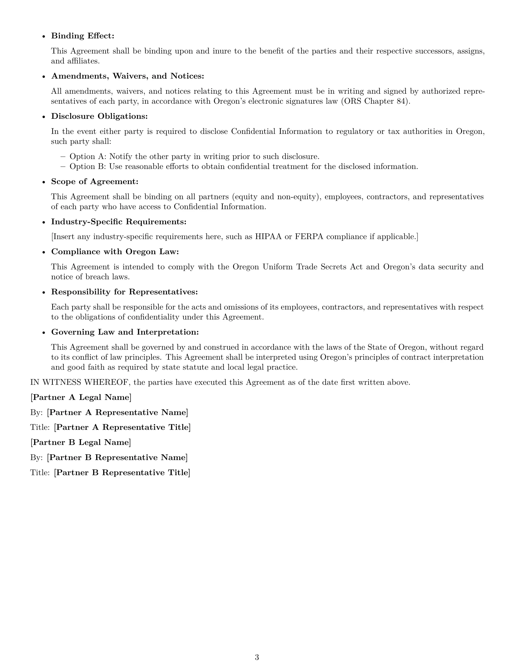 Preview page 3 of Free Oregon partnership nda template