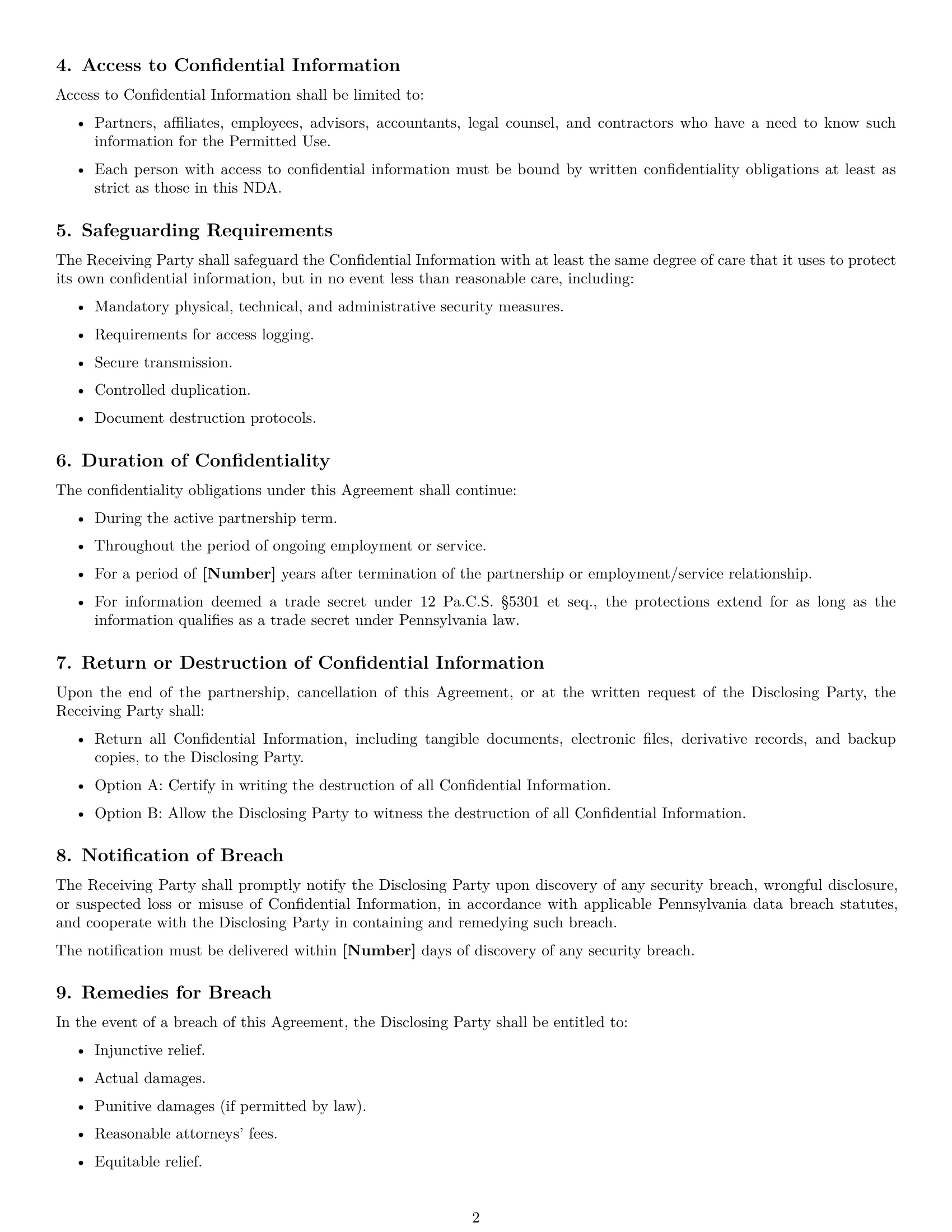 Preview page 2 of Free Pennsylvania partnership nda template