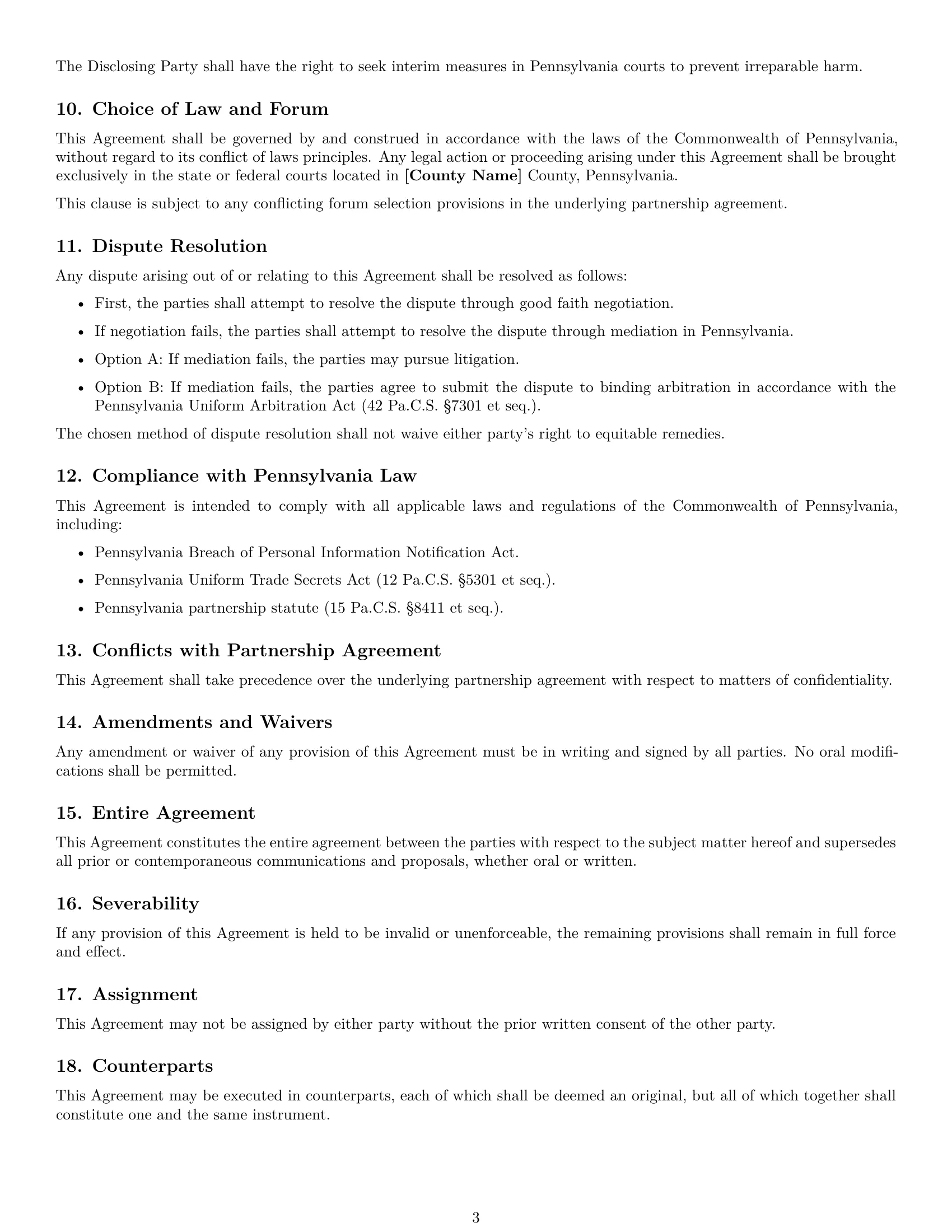 Preview page 3 of Free Pennsylvania partnership nda template