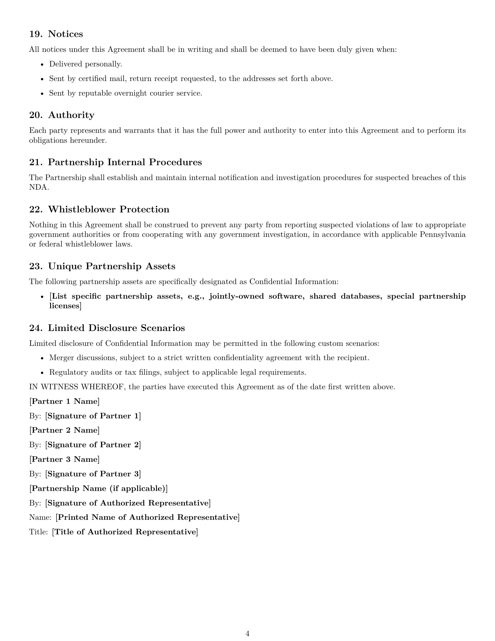 Preview page 4 of Free Pennsylvania partnership nda template