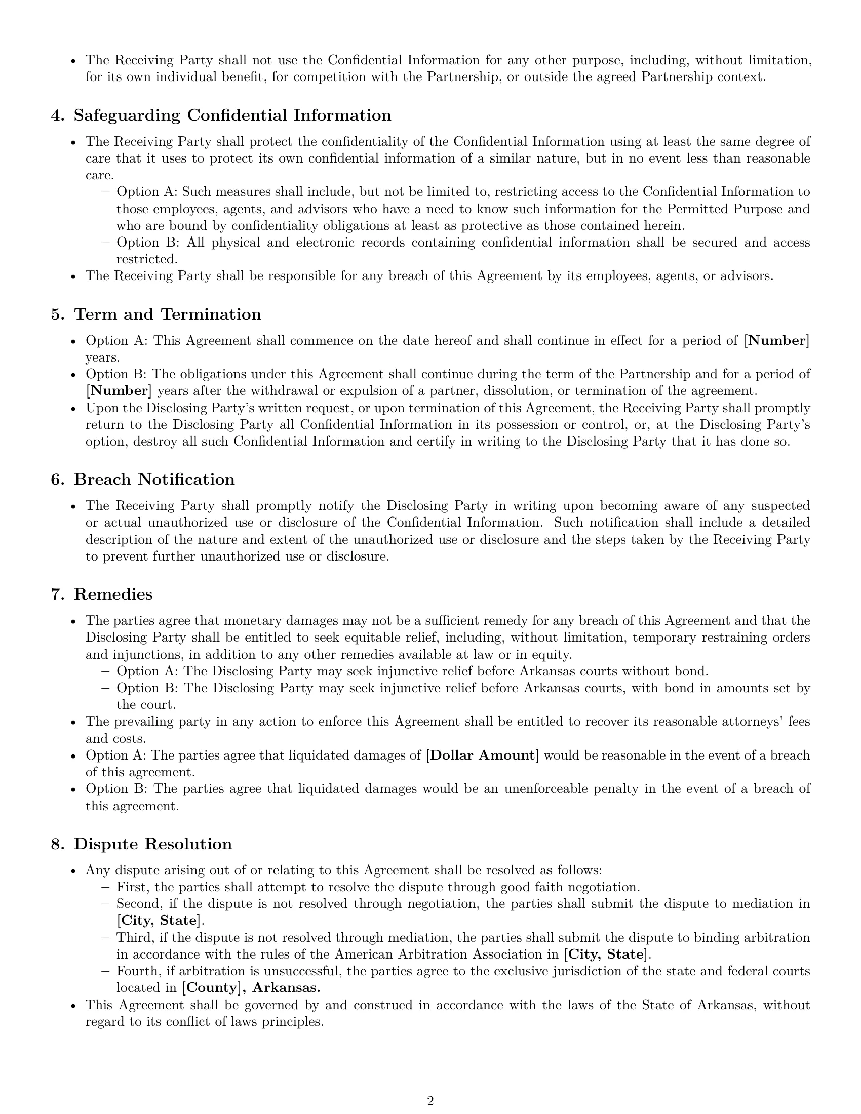 Preview page 2 of Free Arkansas partnership nda template