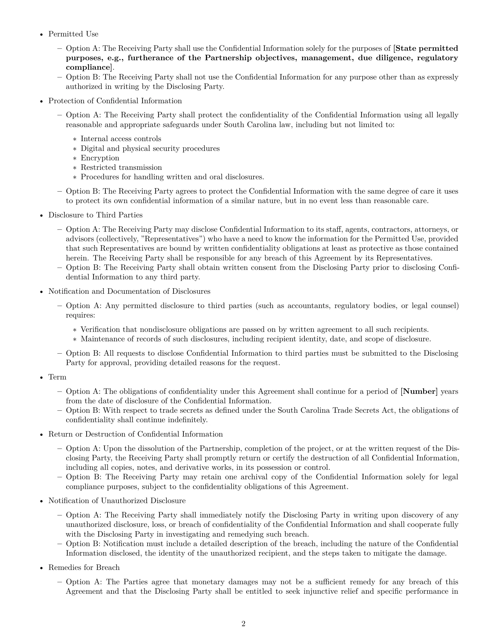 Preview page 2 of Free South Carolina partnership nda template