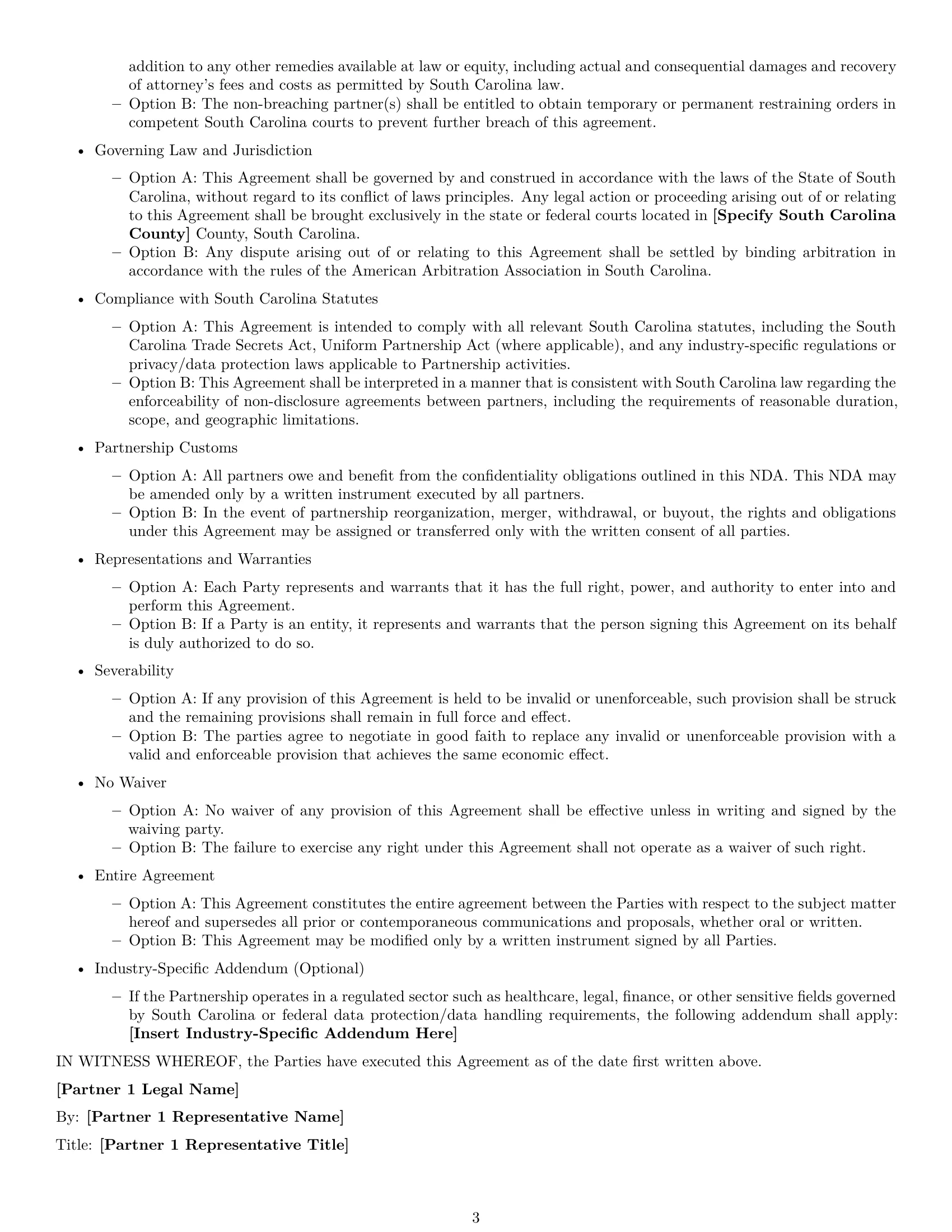 Preview page 3 of Free South Carolina partnership nda template