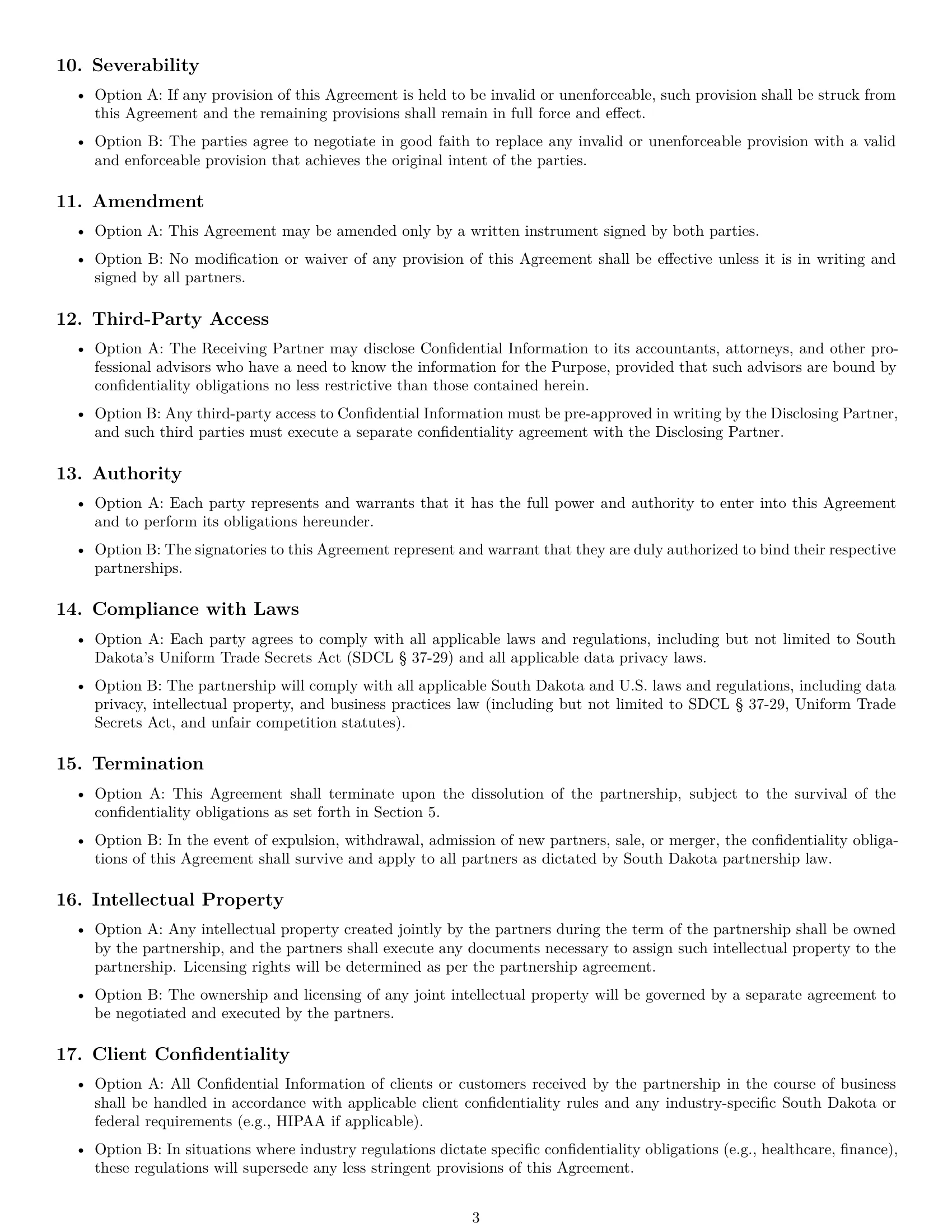 Preview page 3 of Free South Dakota partnership nda template