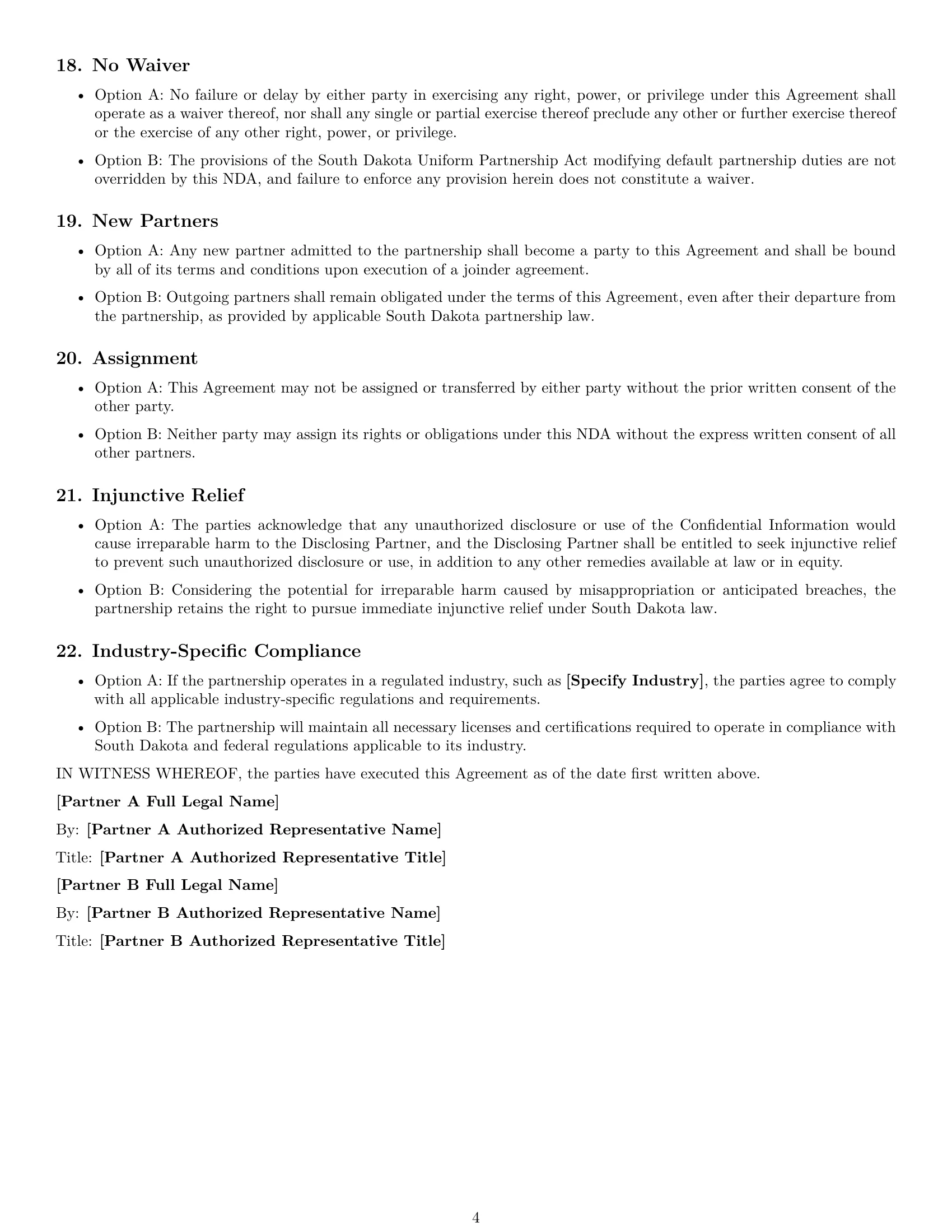 Preview page 4 of Free South Dakota partnership nda template