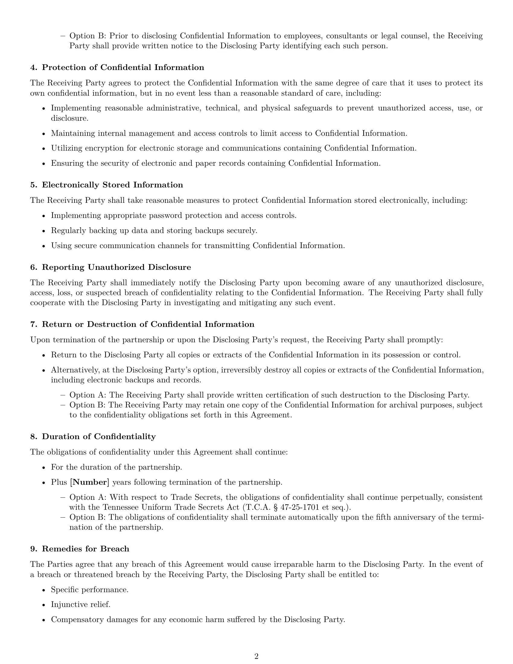 Preview page 2 of Free Tennessee partnership nda template