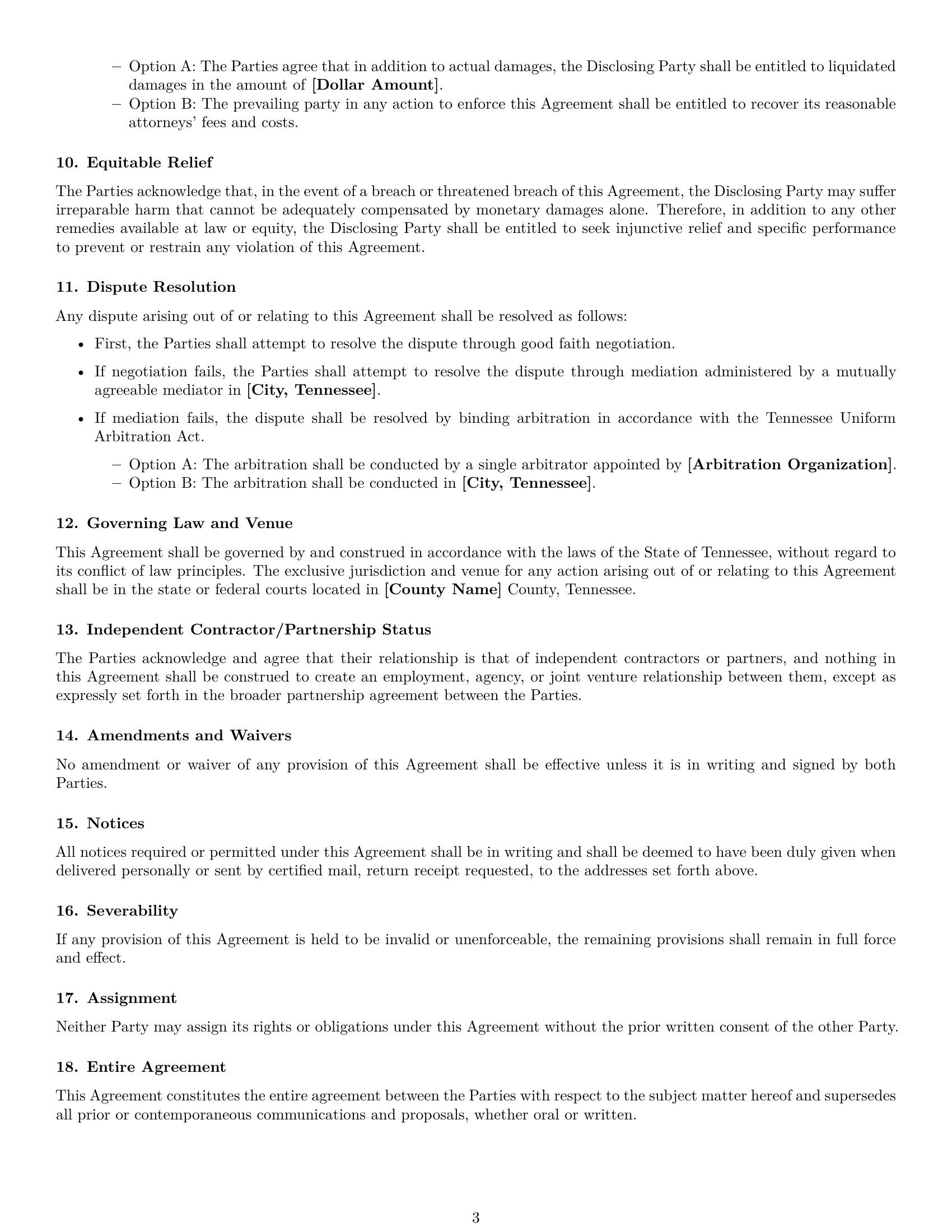 Preview page 3 of Free Tennessee partnership nda template