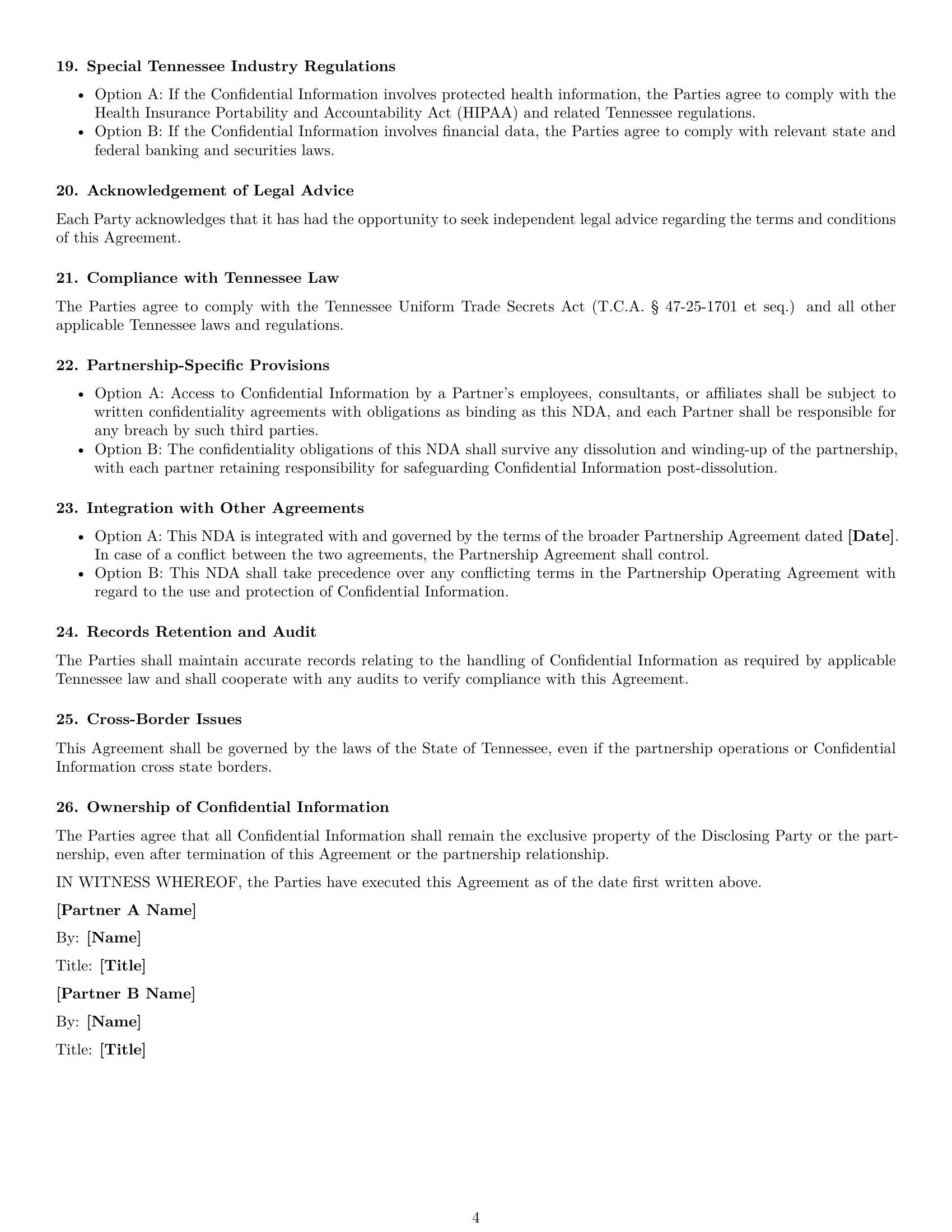 Preview page 4 of Free Tennessee partnership nda template