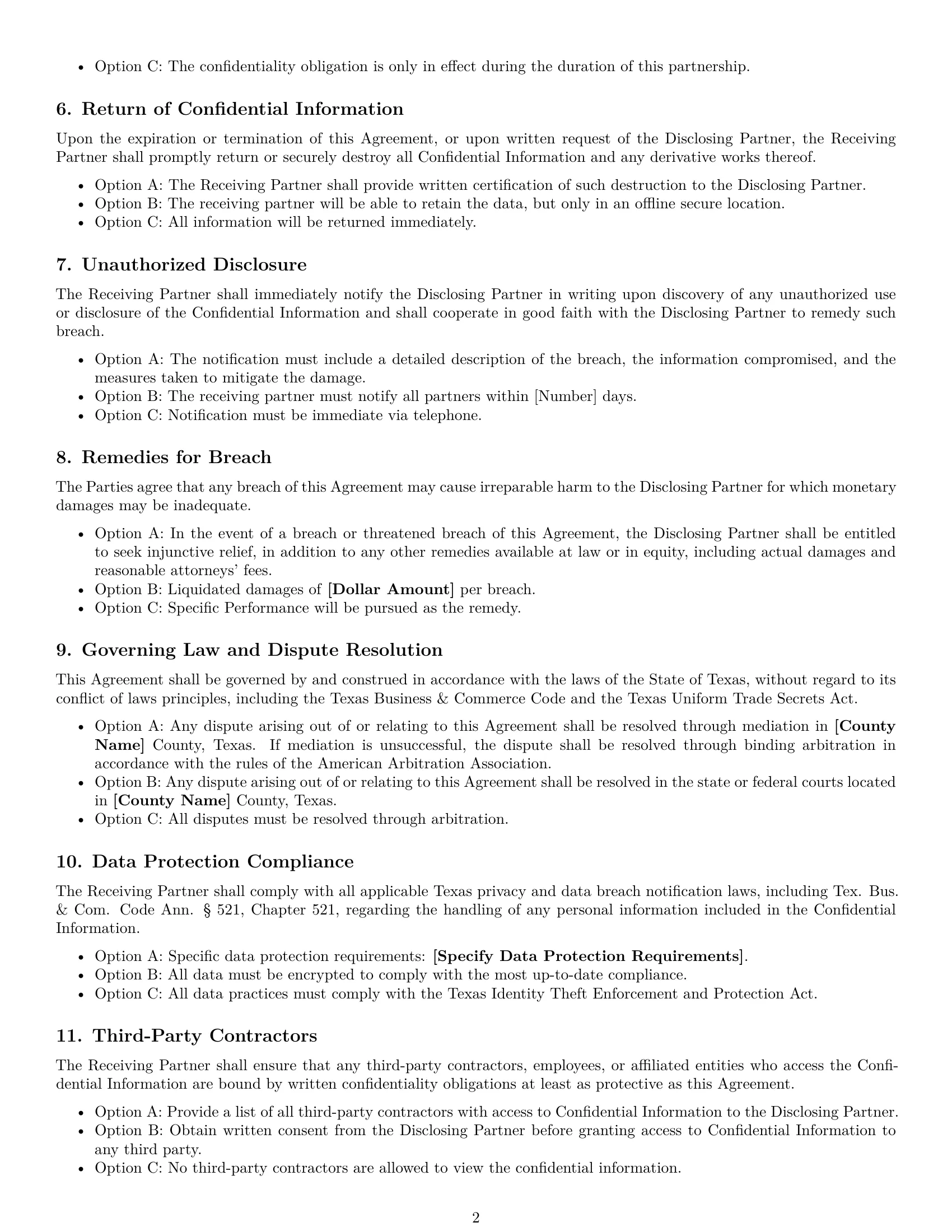 Preview page 2 of Free Texas partnership nda template