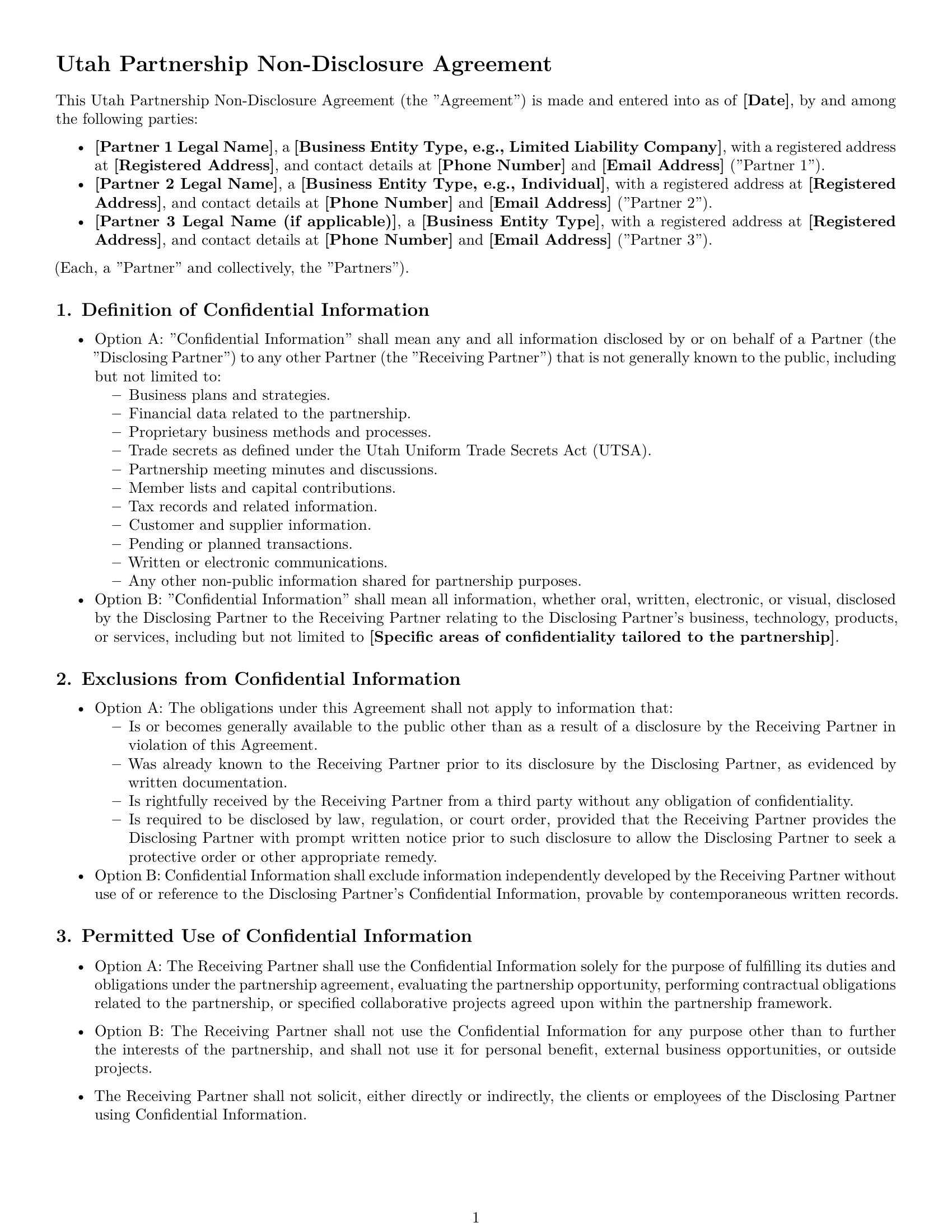 Preview page 1 of Free Utah partnership nda template
