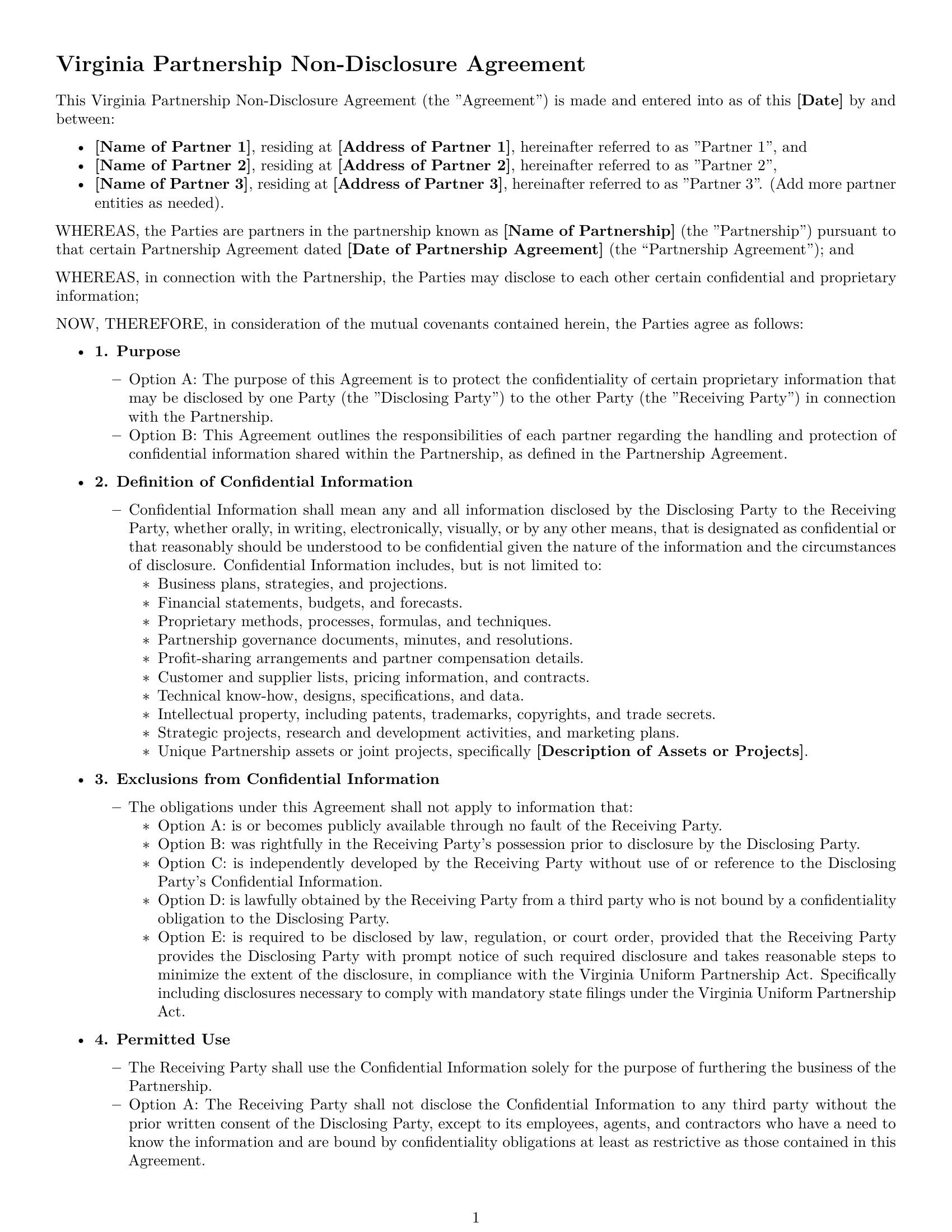 Preview page 1 of Free Virginia partnership nda template