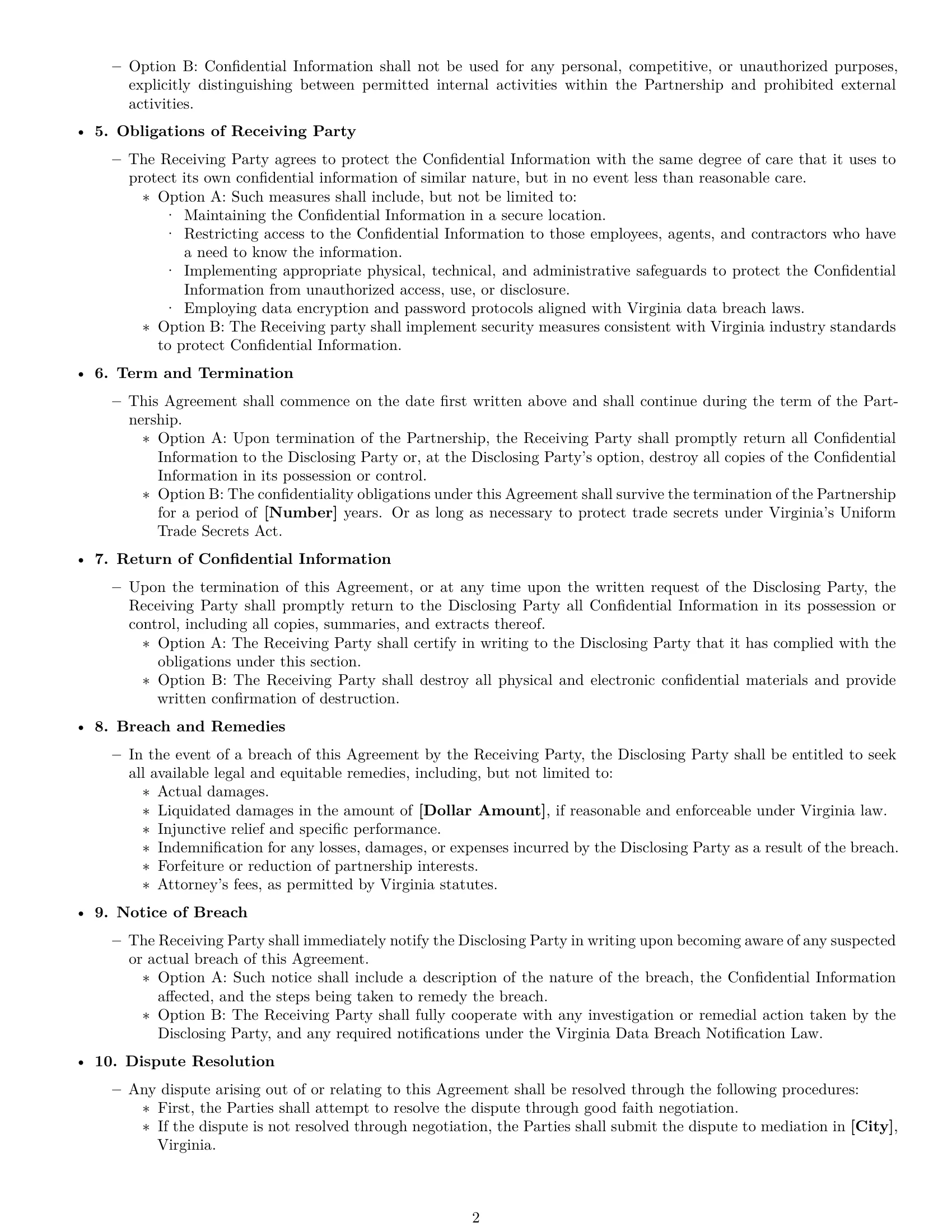Preview page 2 of Free Virginia partnership nda template