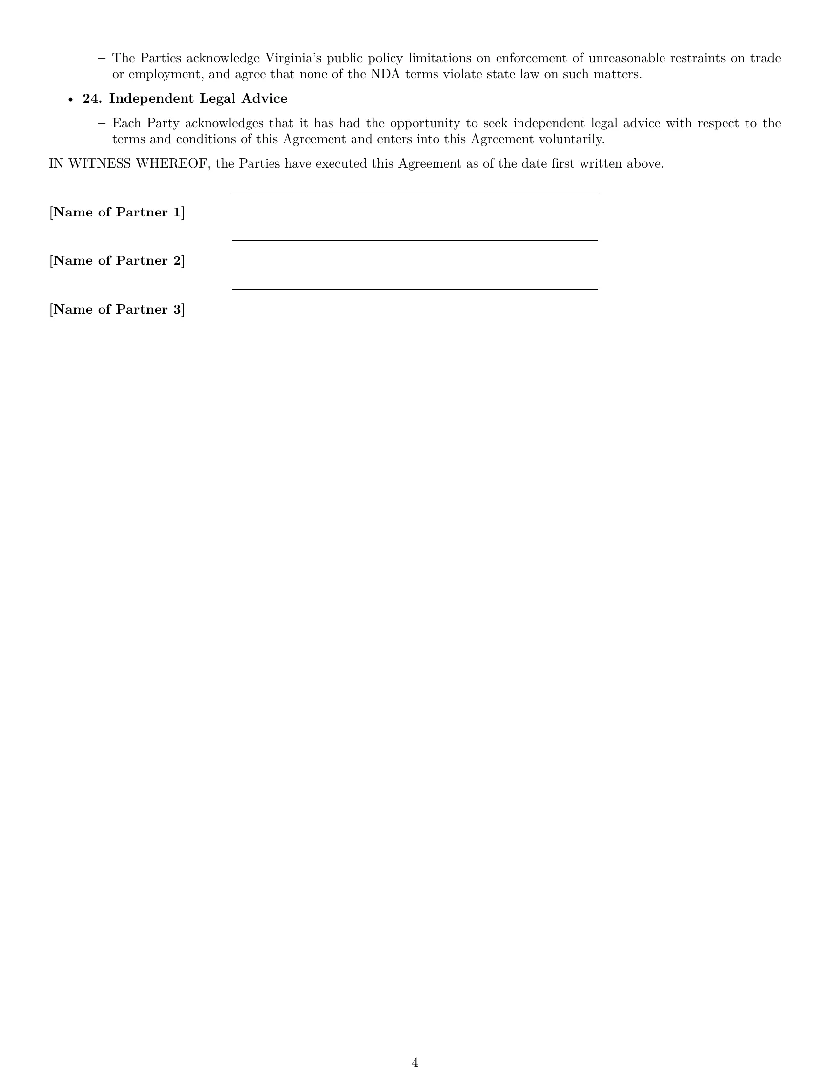 Preview page 4 of Free Virginia partnership nda template