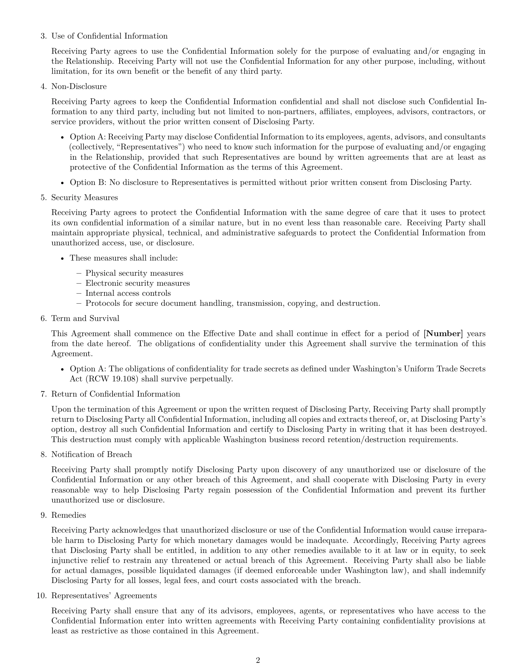 Preview page 2 of Free Washington partnership nda template