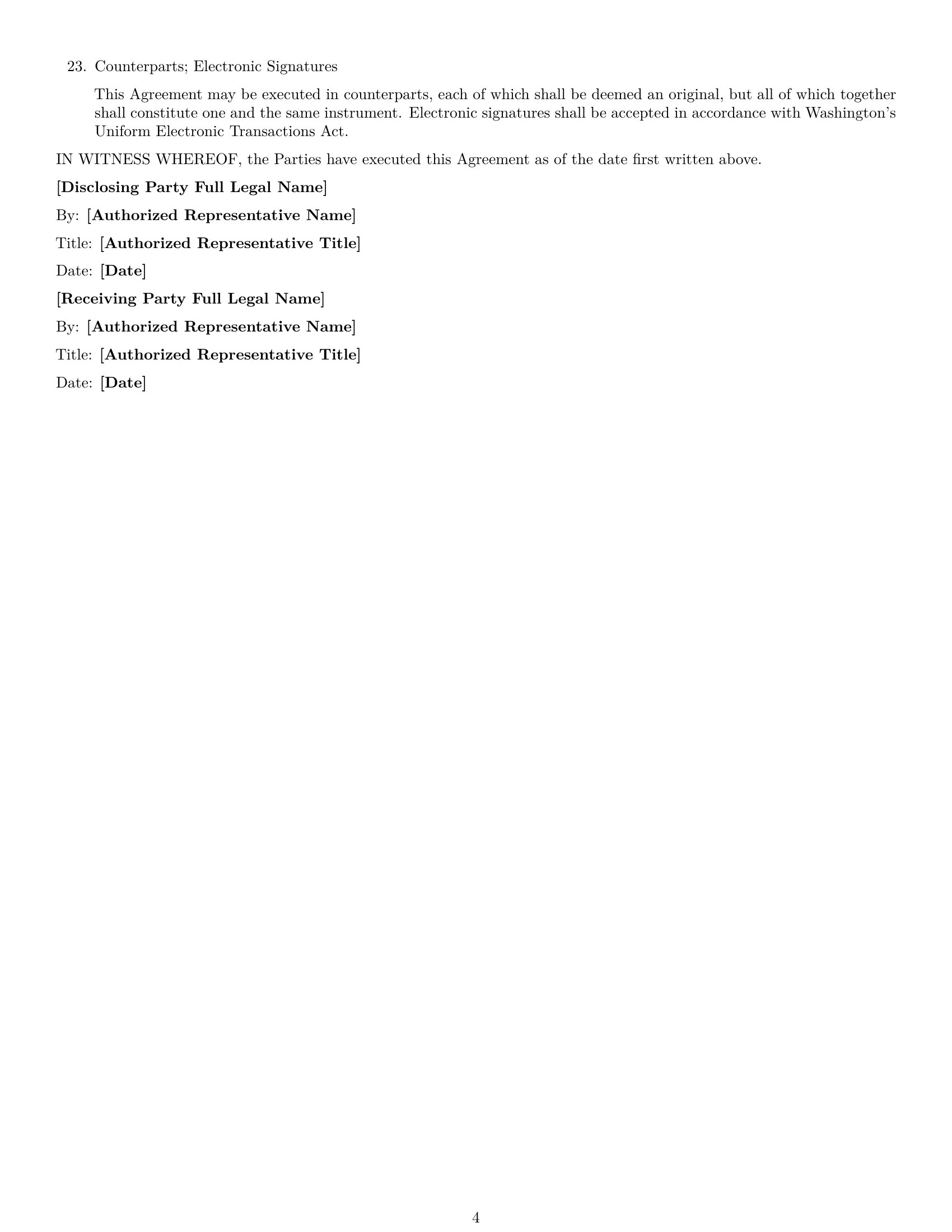Preview page 4 of Free Washington partnership nda template