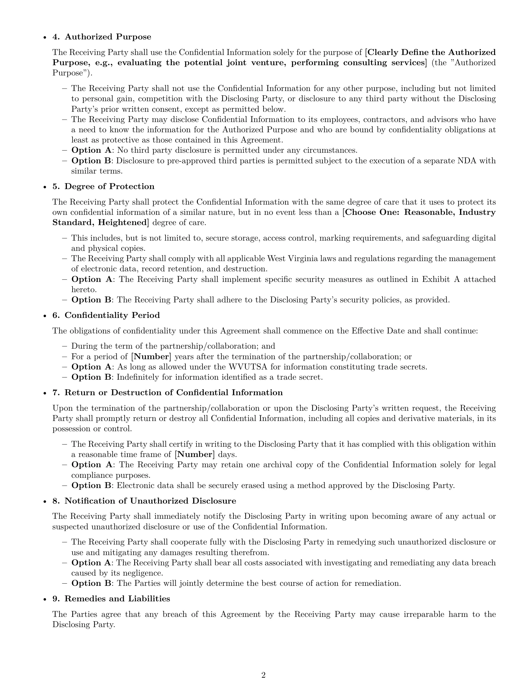Preview page 2 of Free West Virginia partnership nda template