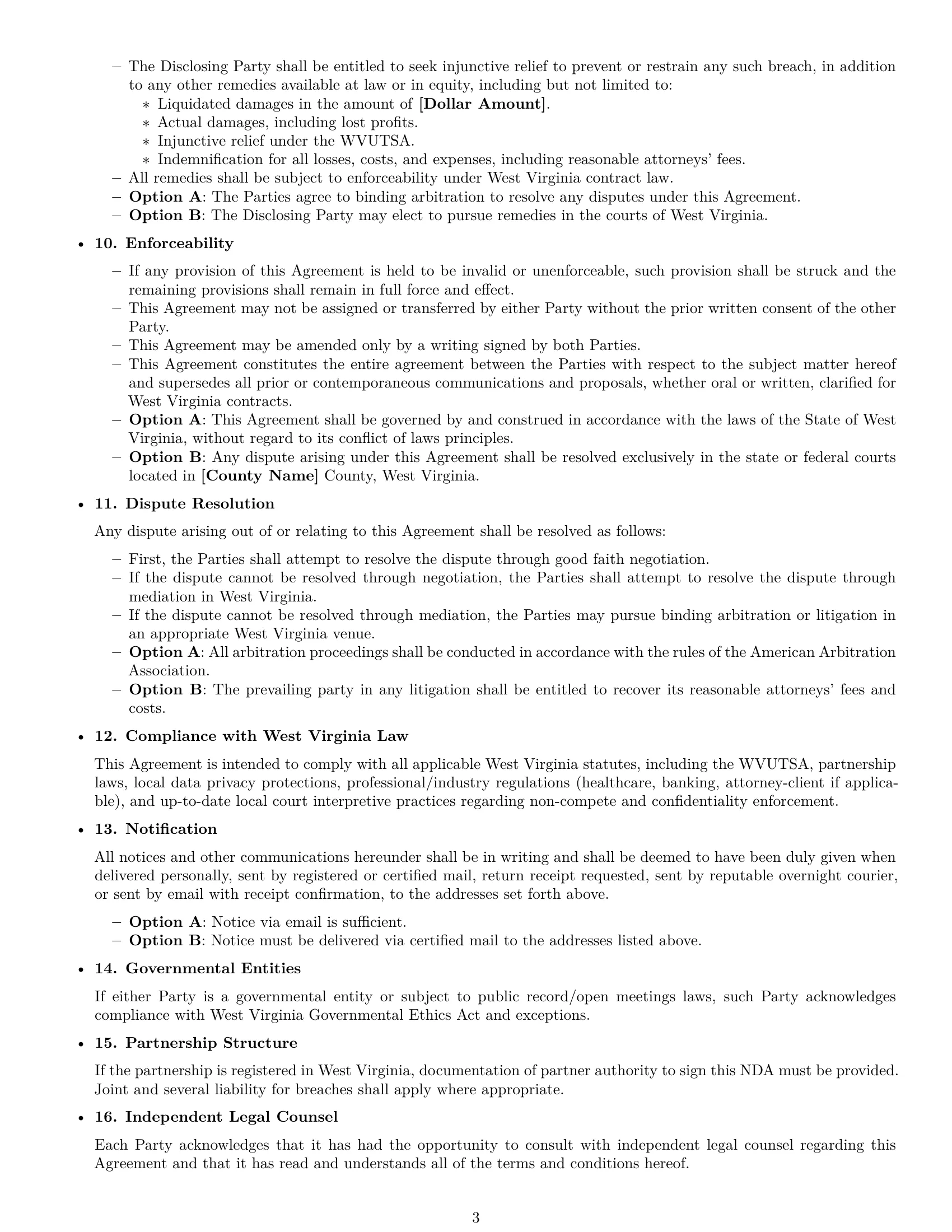 Preview page 3 of Free West Virginia partnership nda template