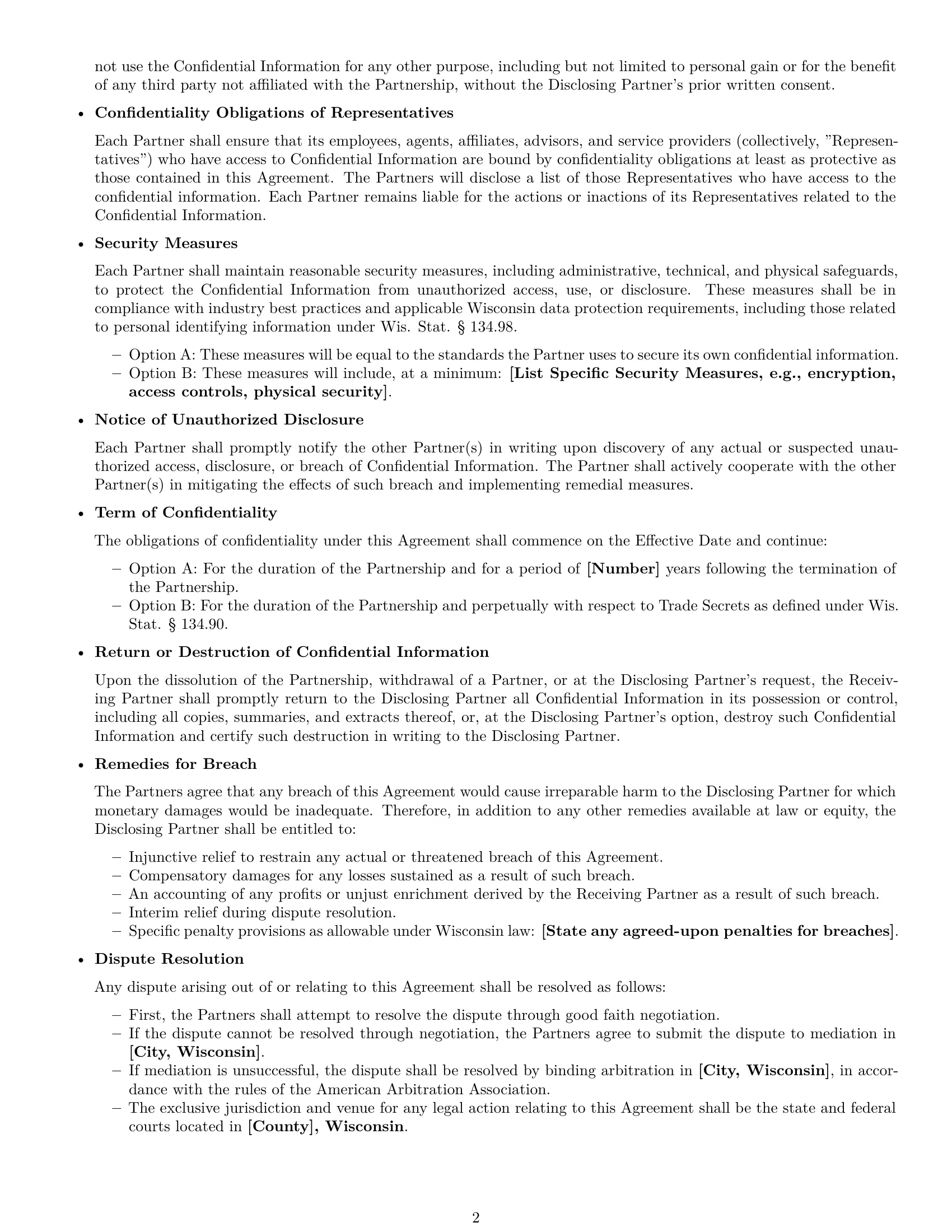 Preview page 2 of Free Wisconsin partnership nda template
