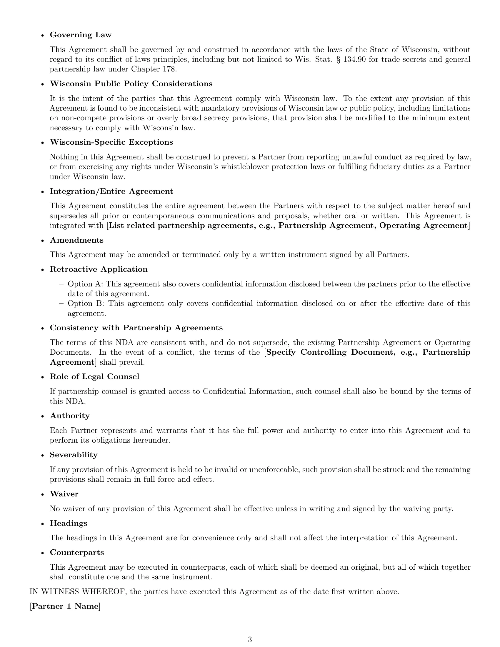 Preview page 3 of Free Wisconsin partnership nda template