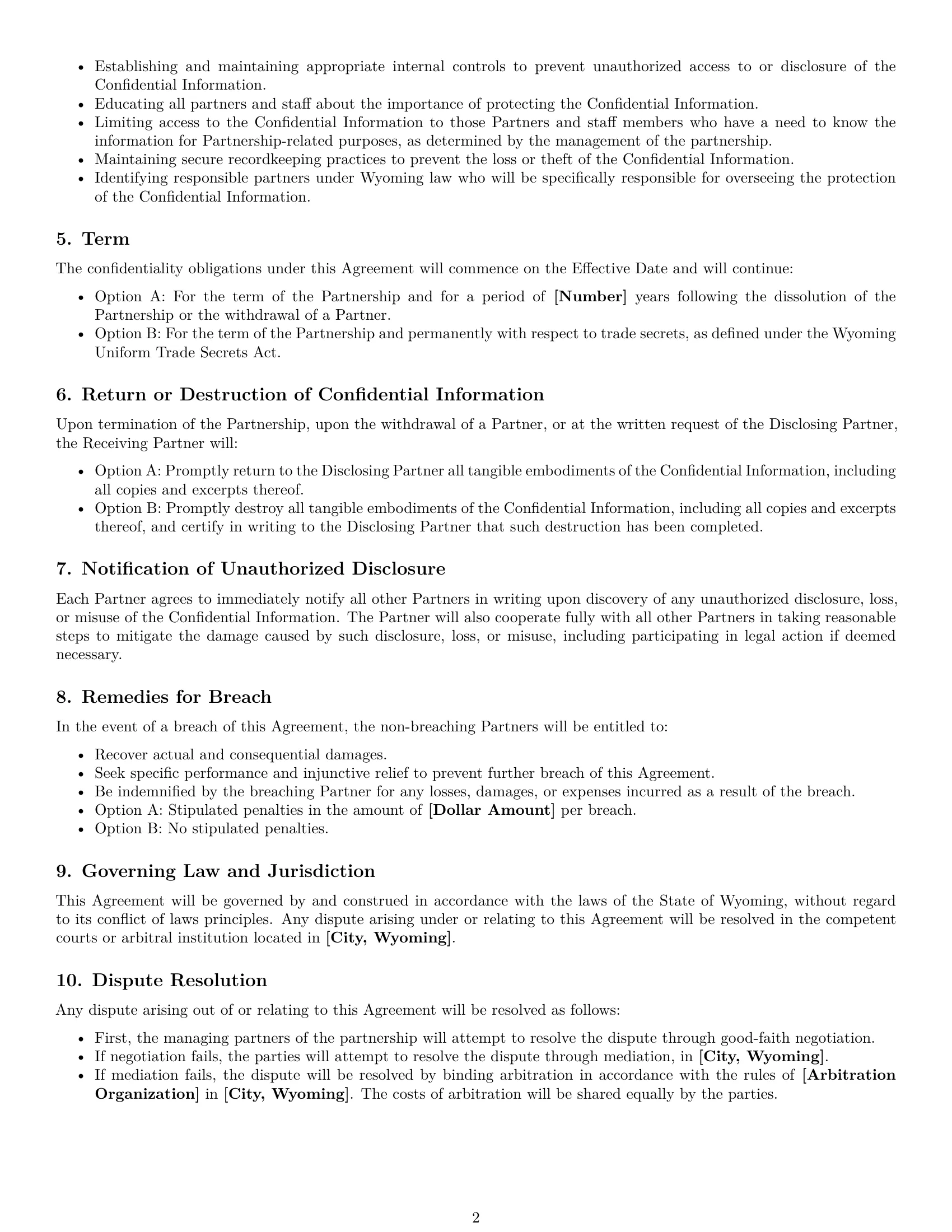 Preview page 2 of Free Wyoming partnership nda template
