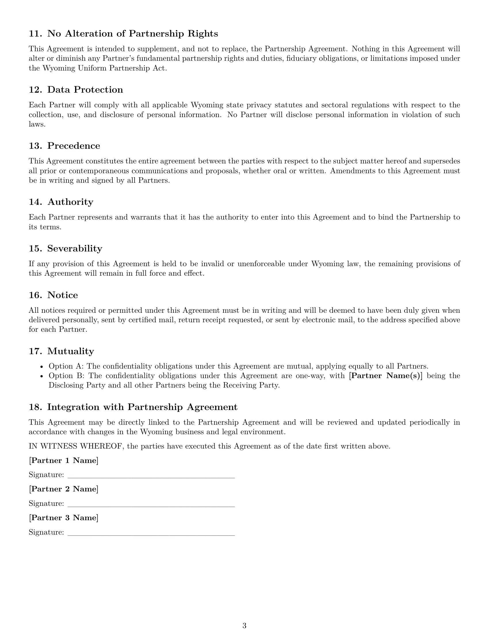 Preview page 3 of Free Wyoming partnership nda template