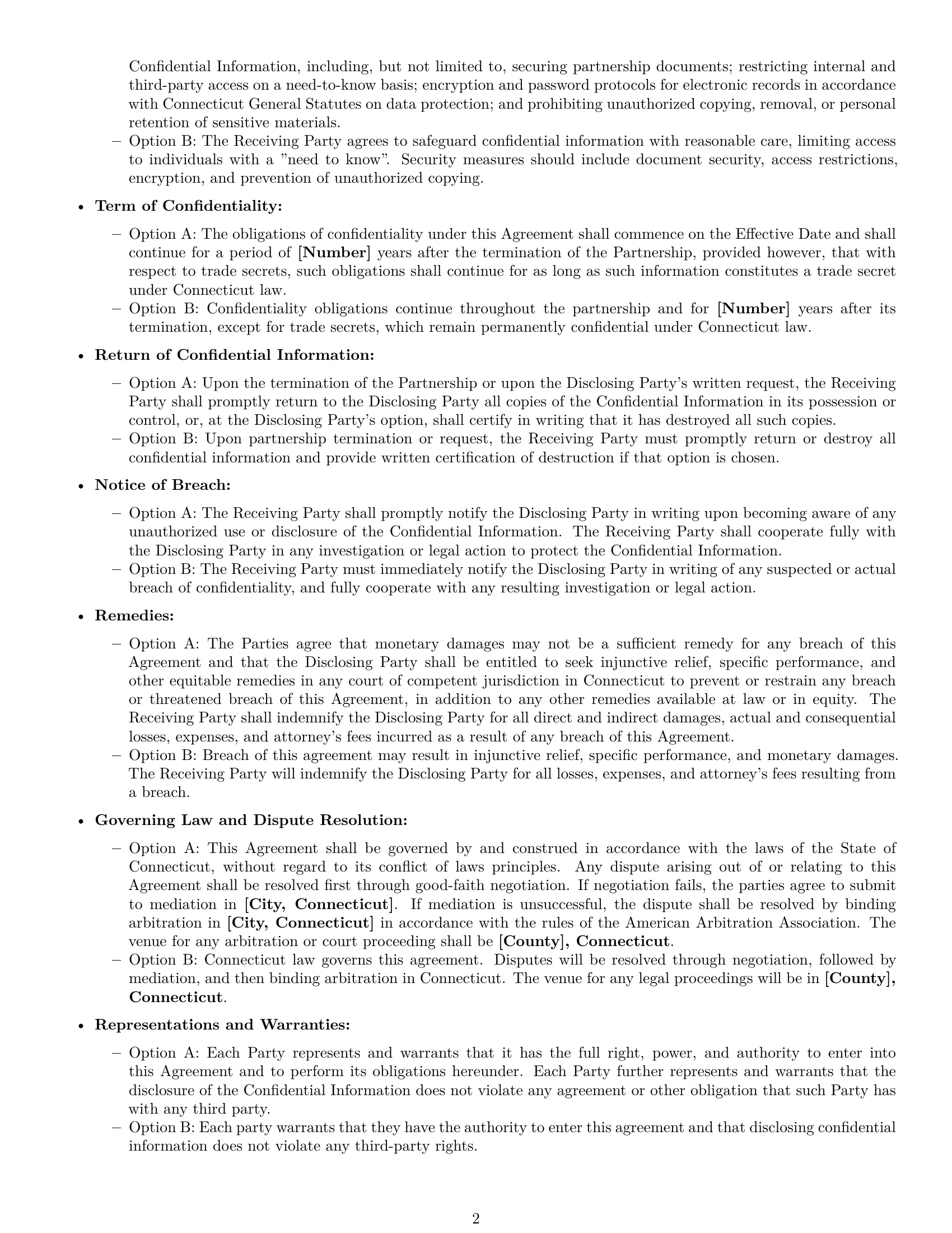 Preview page 2 of Free Connecticut partnership nda template