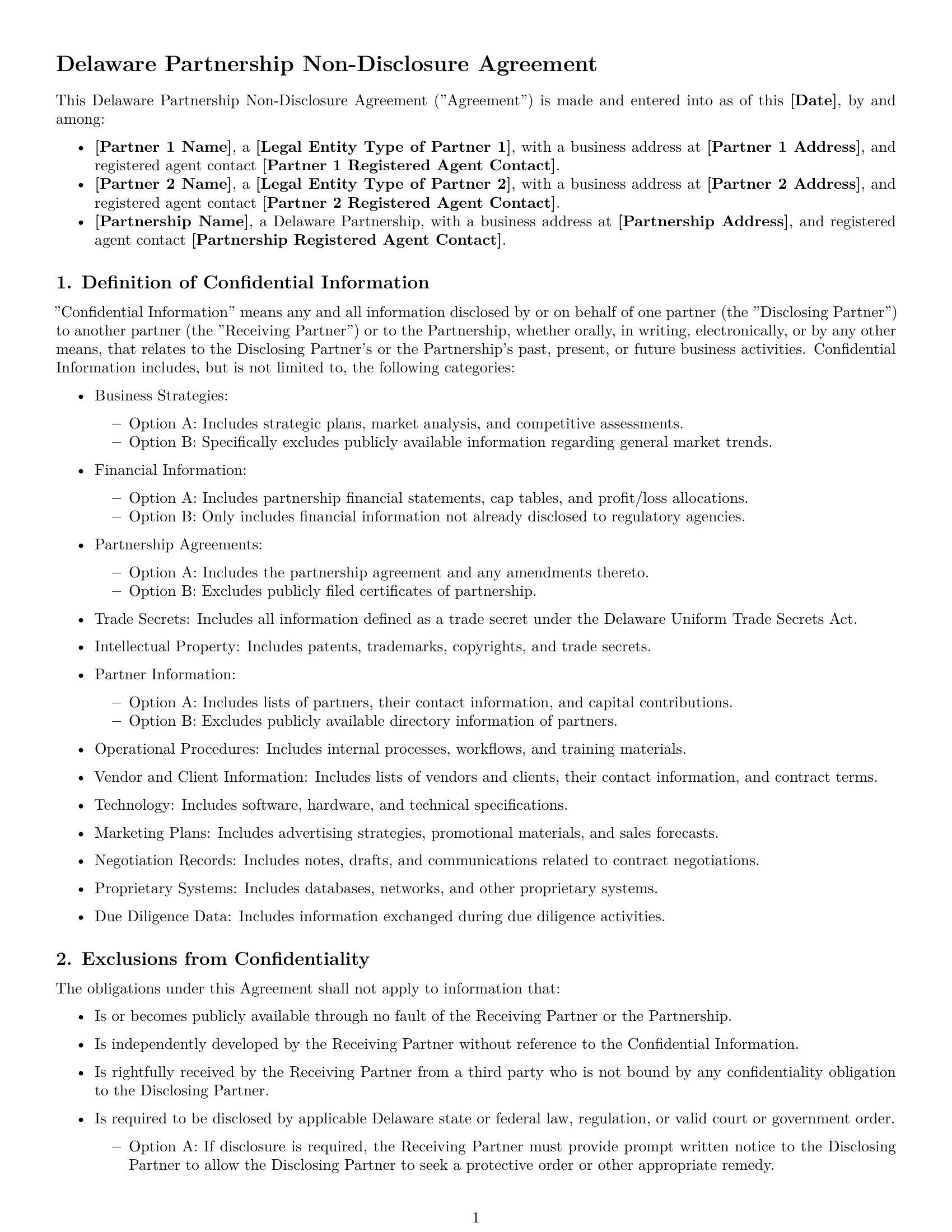 Preview page 1 of Free Delaware partnership nda template