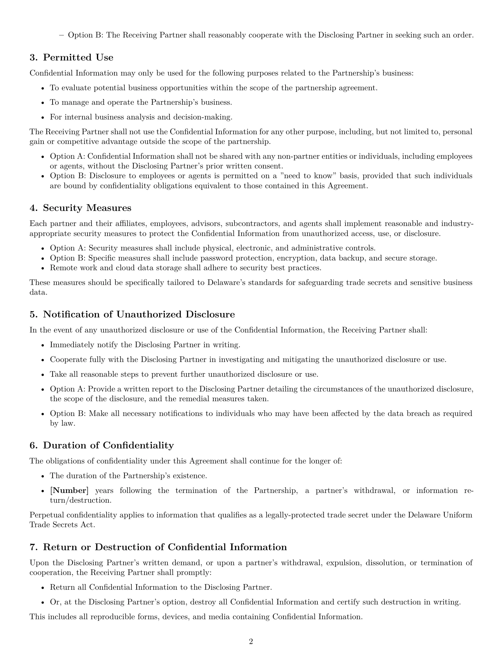 Preview page 2 of Free Delaware partnership nda template