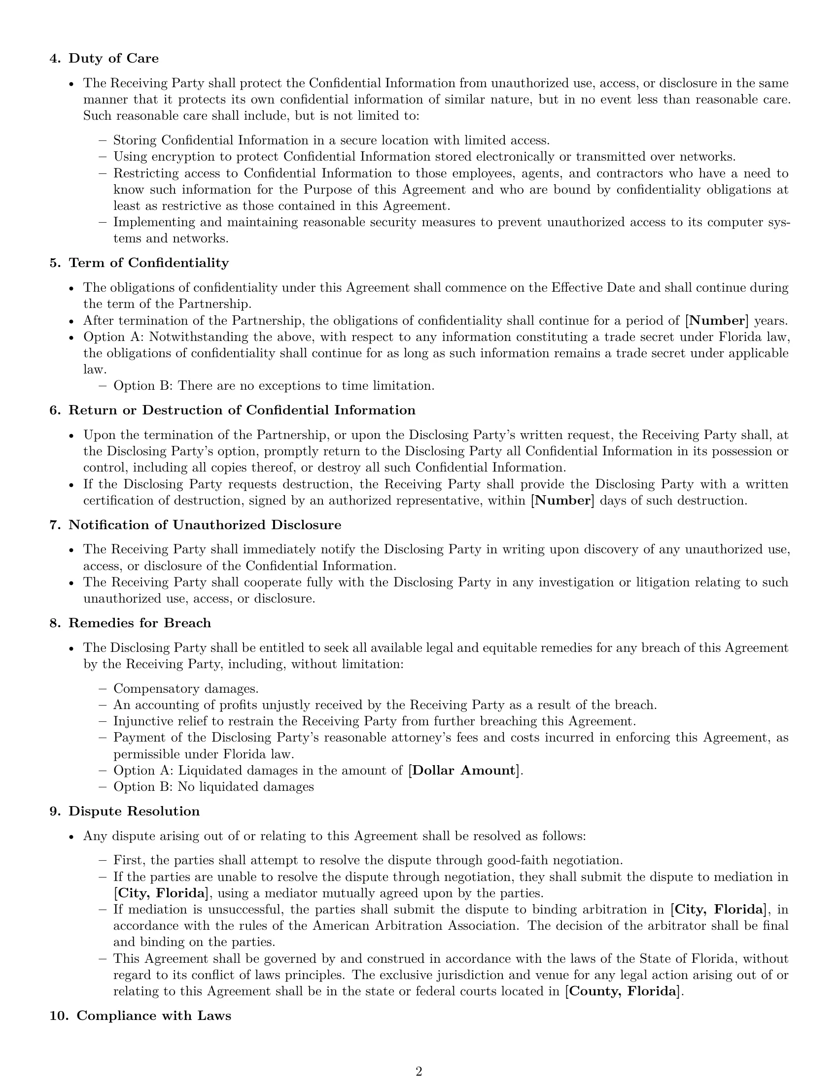 Preview page 2 of Free Florida partnership nda template