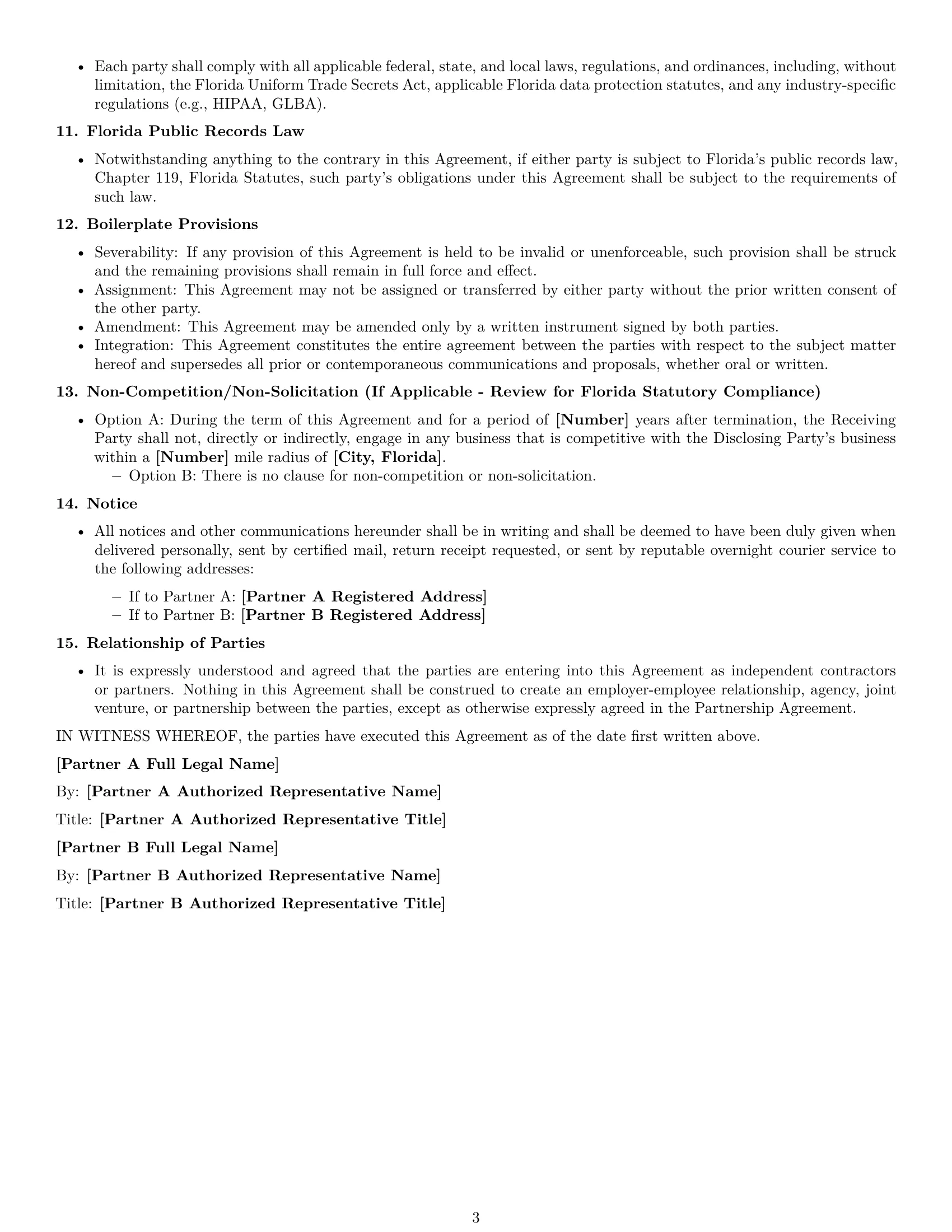 Preview page 3 of Free Florida partnership nda template