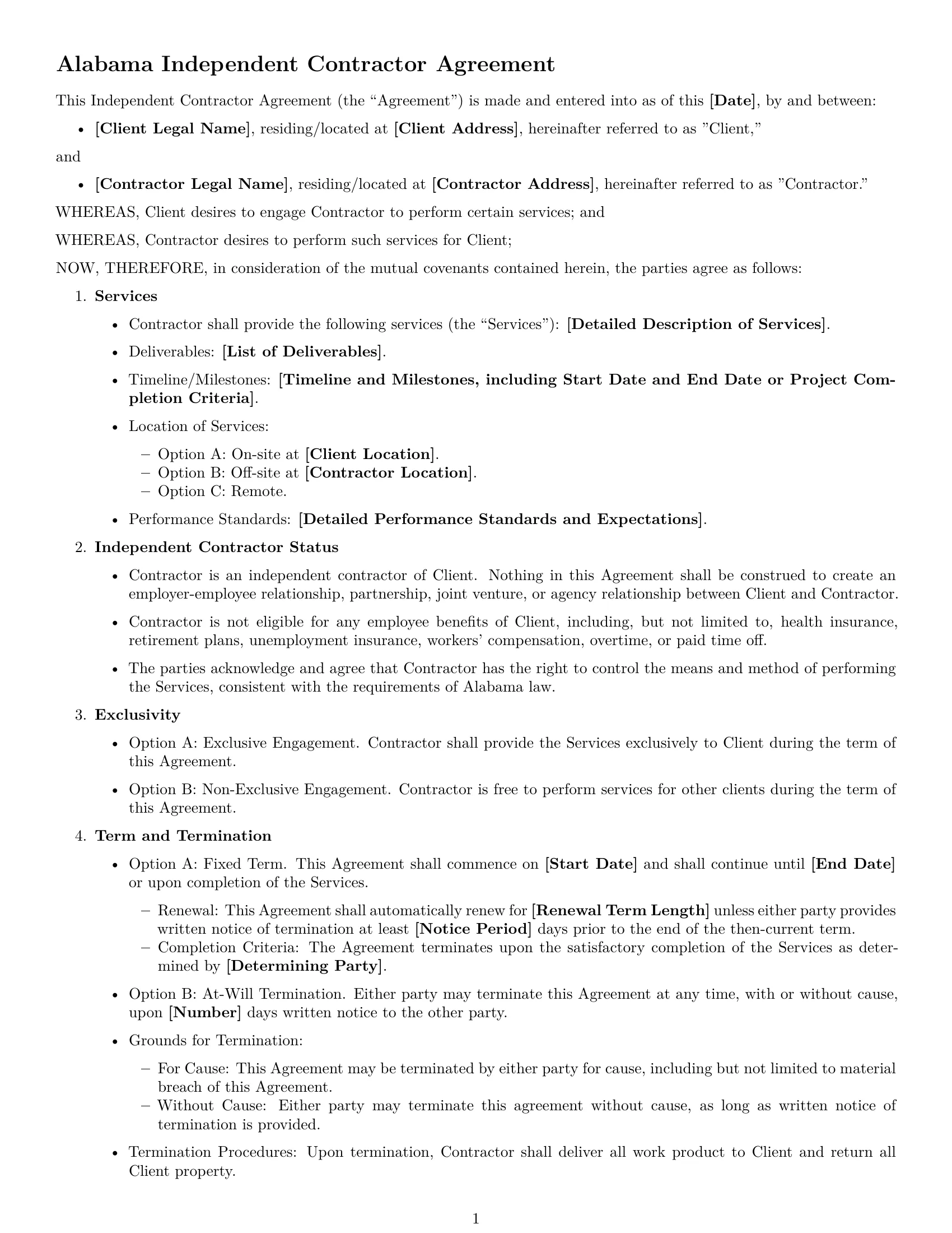 Preview page 1 of Free Alabama independent contractor agreement template