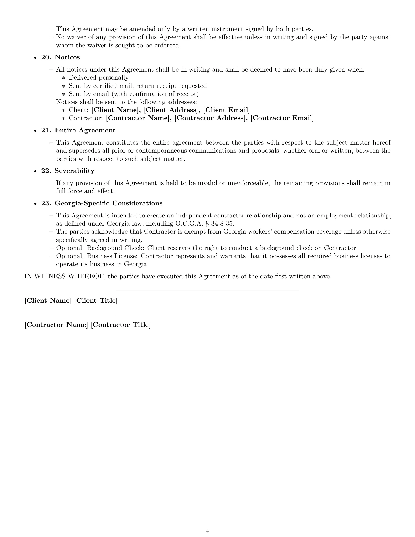 Preview page 4 of Free Georgia independent contractor agreement template