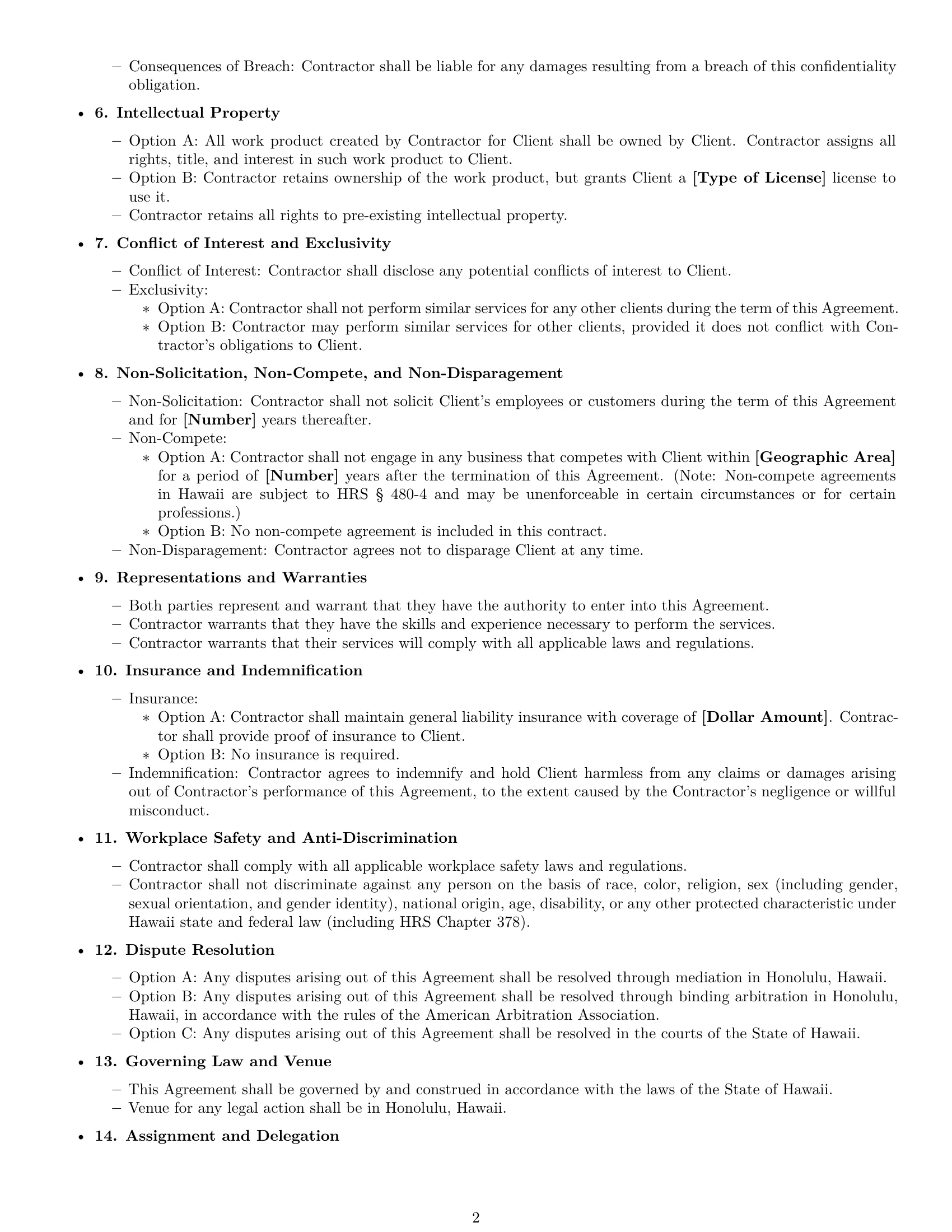 Preview page 2 of Free Hawaii independent contractor agreement template