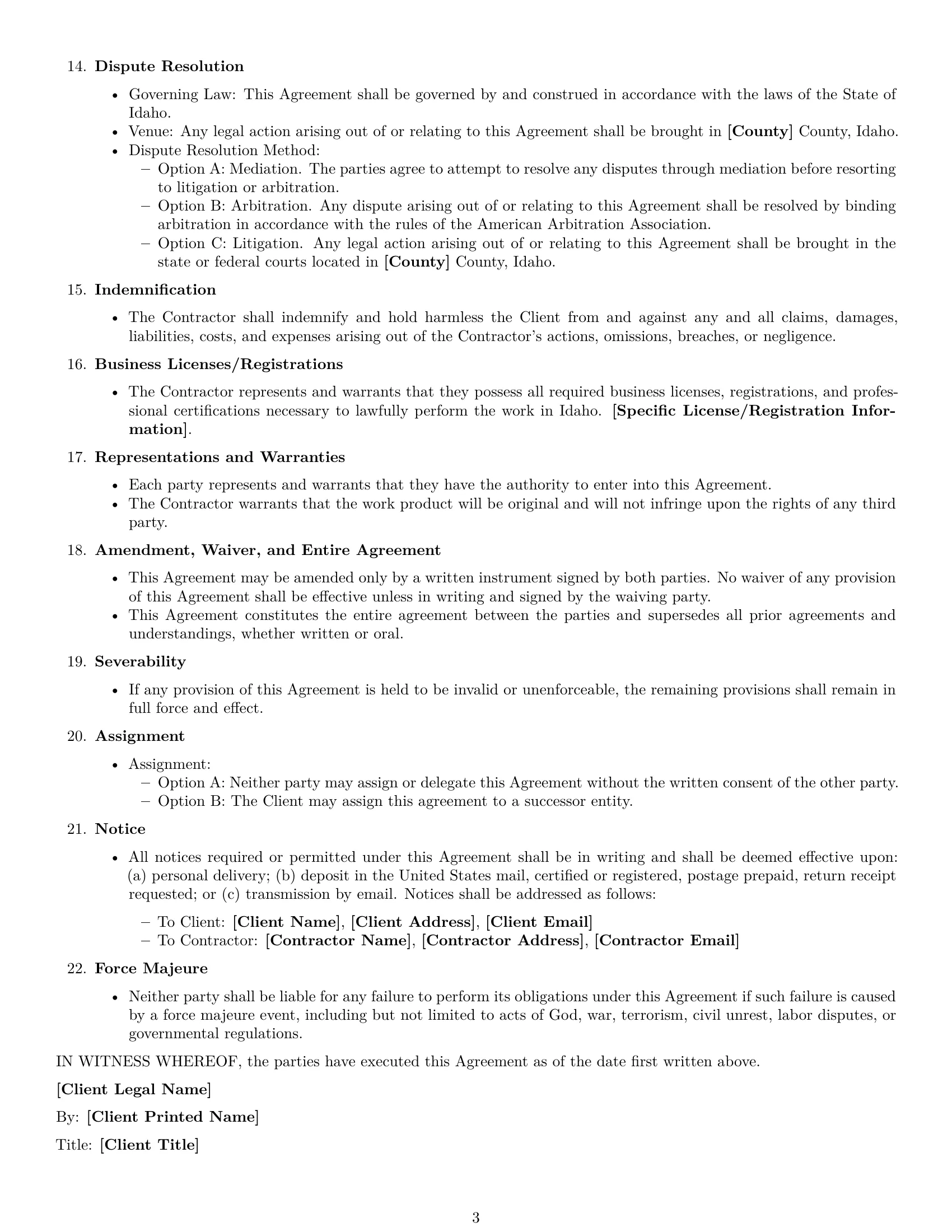Preview page 3 of Free Idaho independent contractor agreement template
