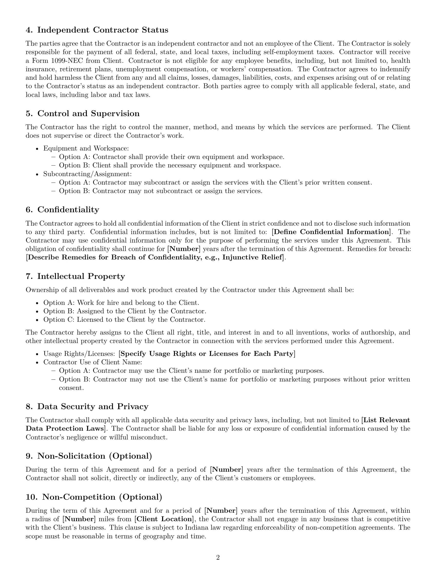 Preview page 2 of Free Indiana independent contractor agreement template
