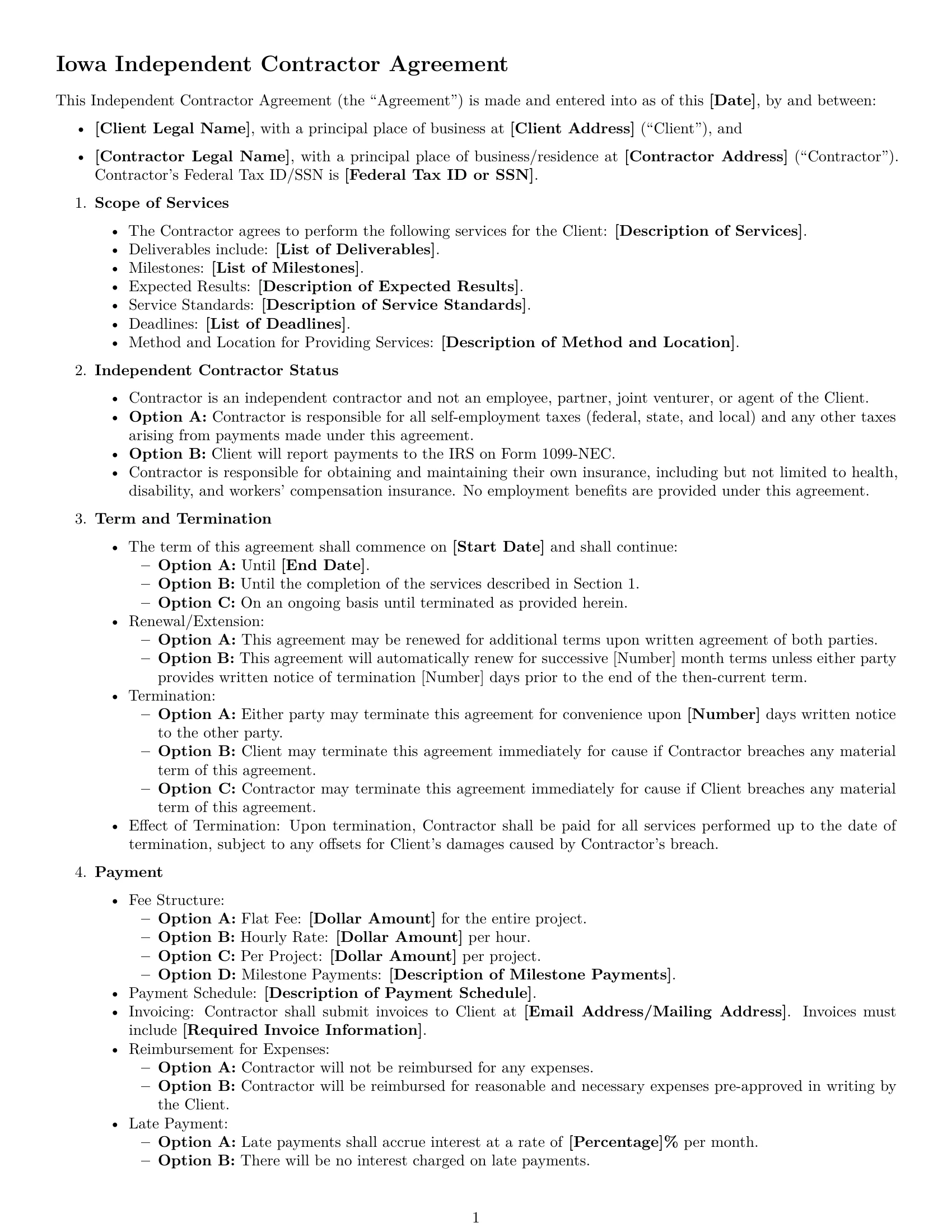 Preview page 1 of Free Iowa independent contractor agreement template