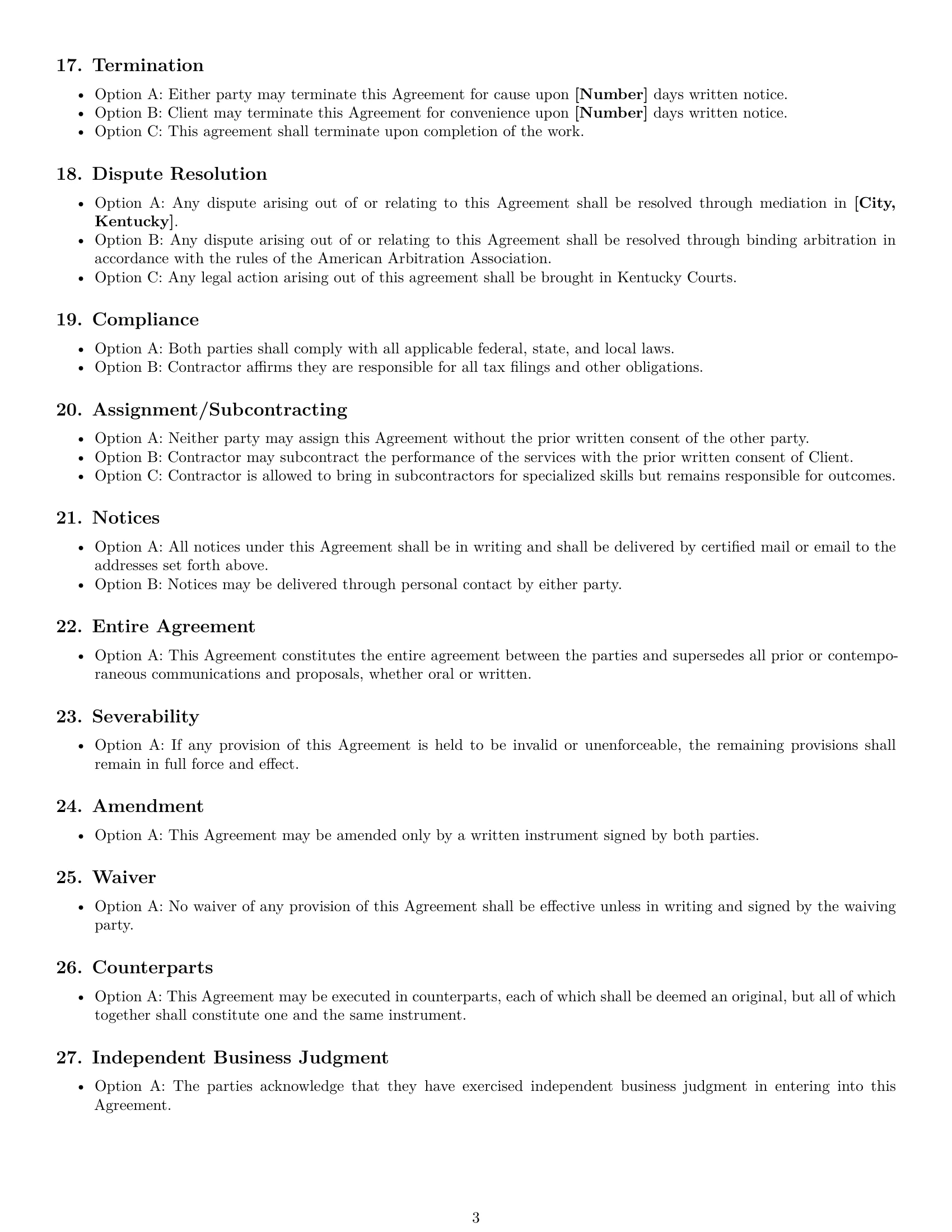 Preview page 3 of Free Kentucky independent contractor agreement template