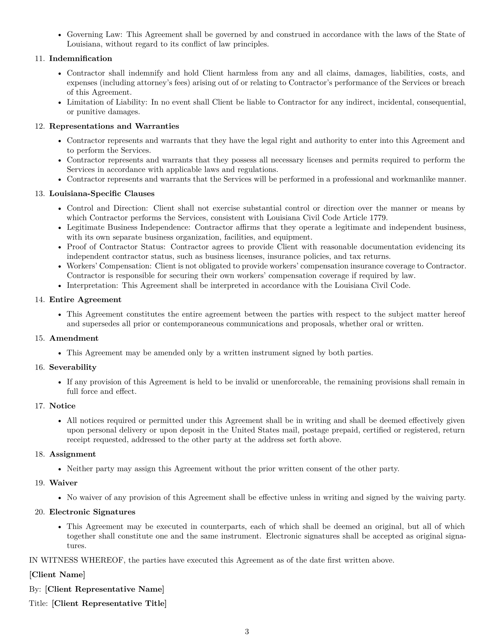 Preview page 3 of Free Louisiana independent contractor agreement template