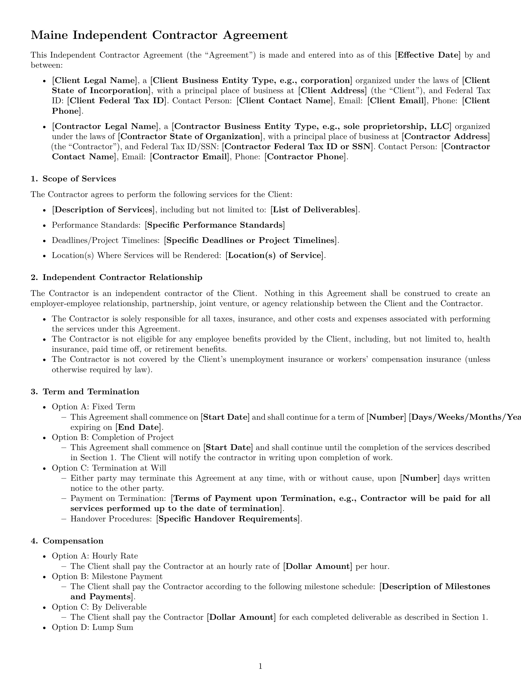 Preview page 1 of Free Maine independent contractor agreement template