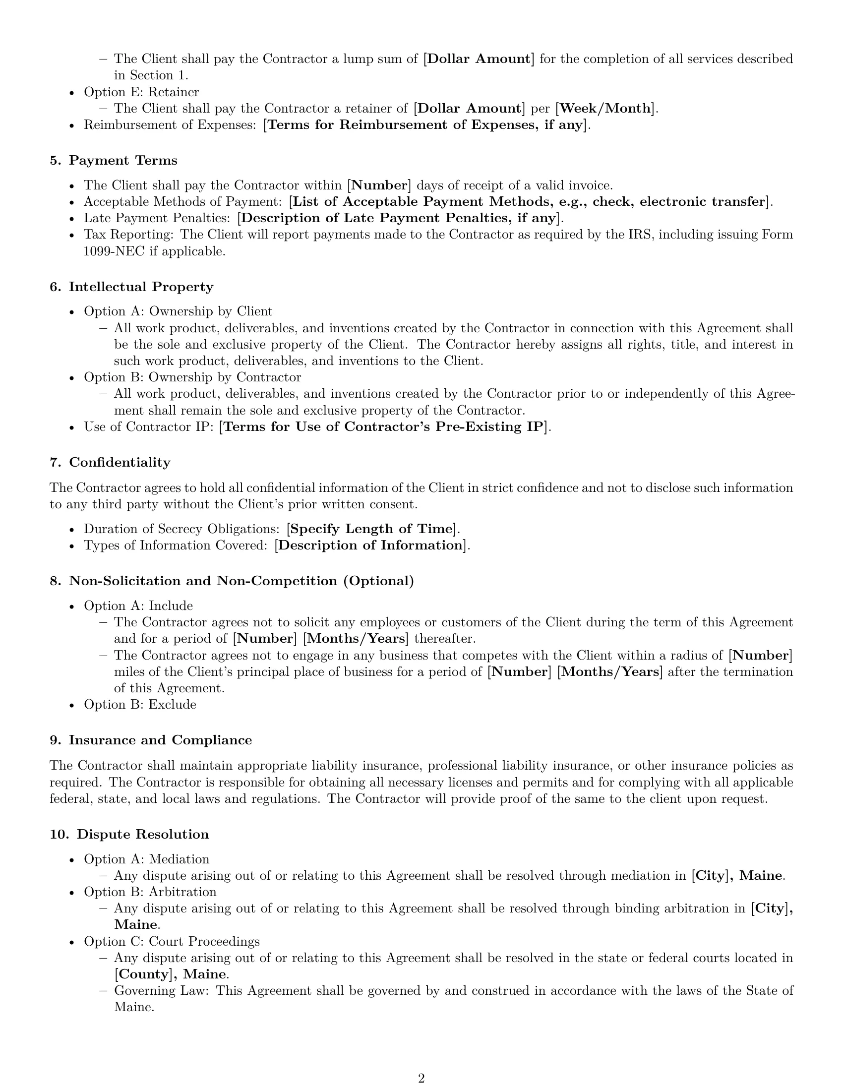 Preview page 2 of Free Maine independent contractor agreement template