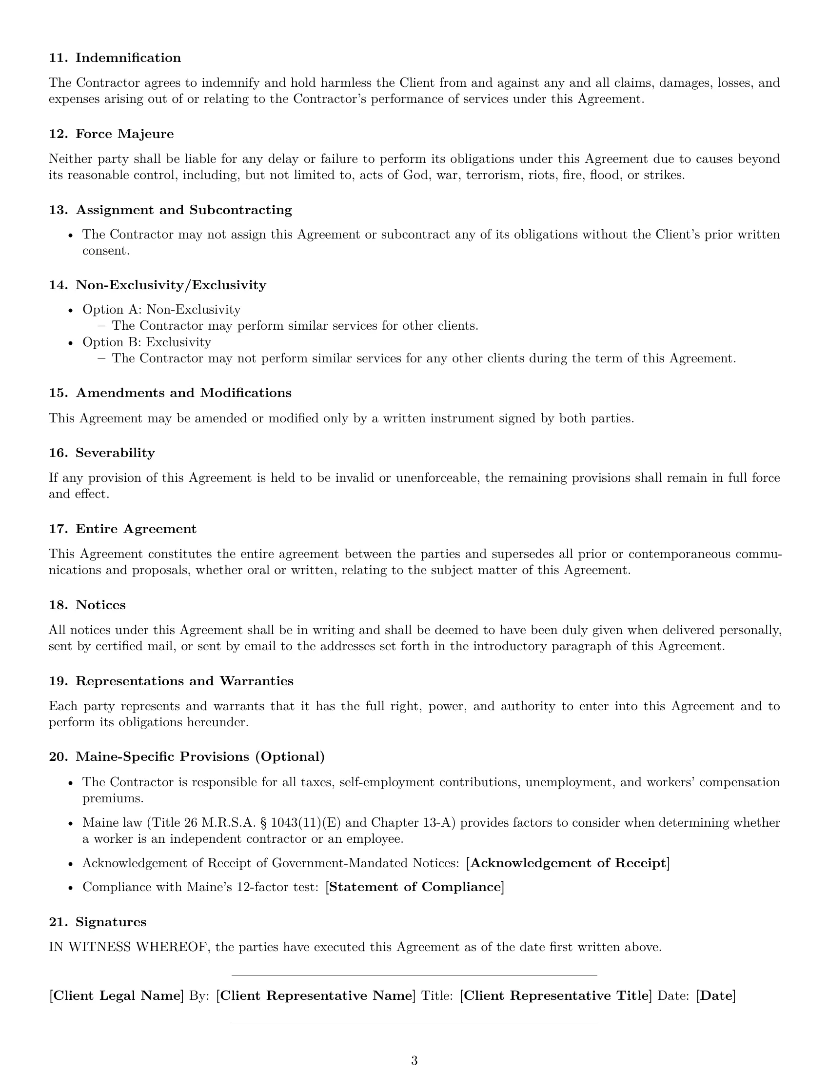 Preview page 3 of Free Maine independent contractor agreement template