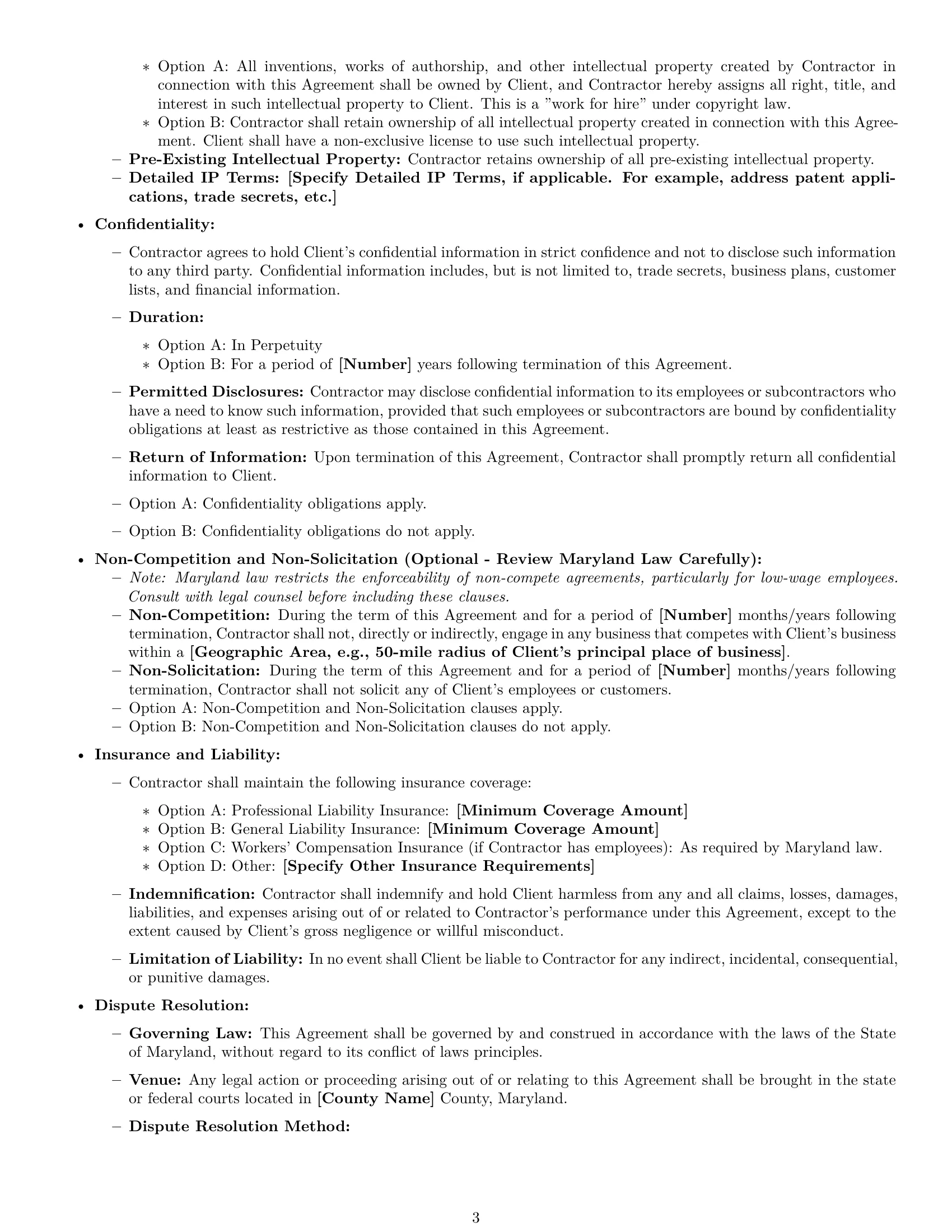 Preview page 3 of Free Maryland independent contractor agreement template