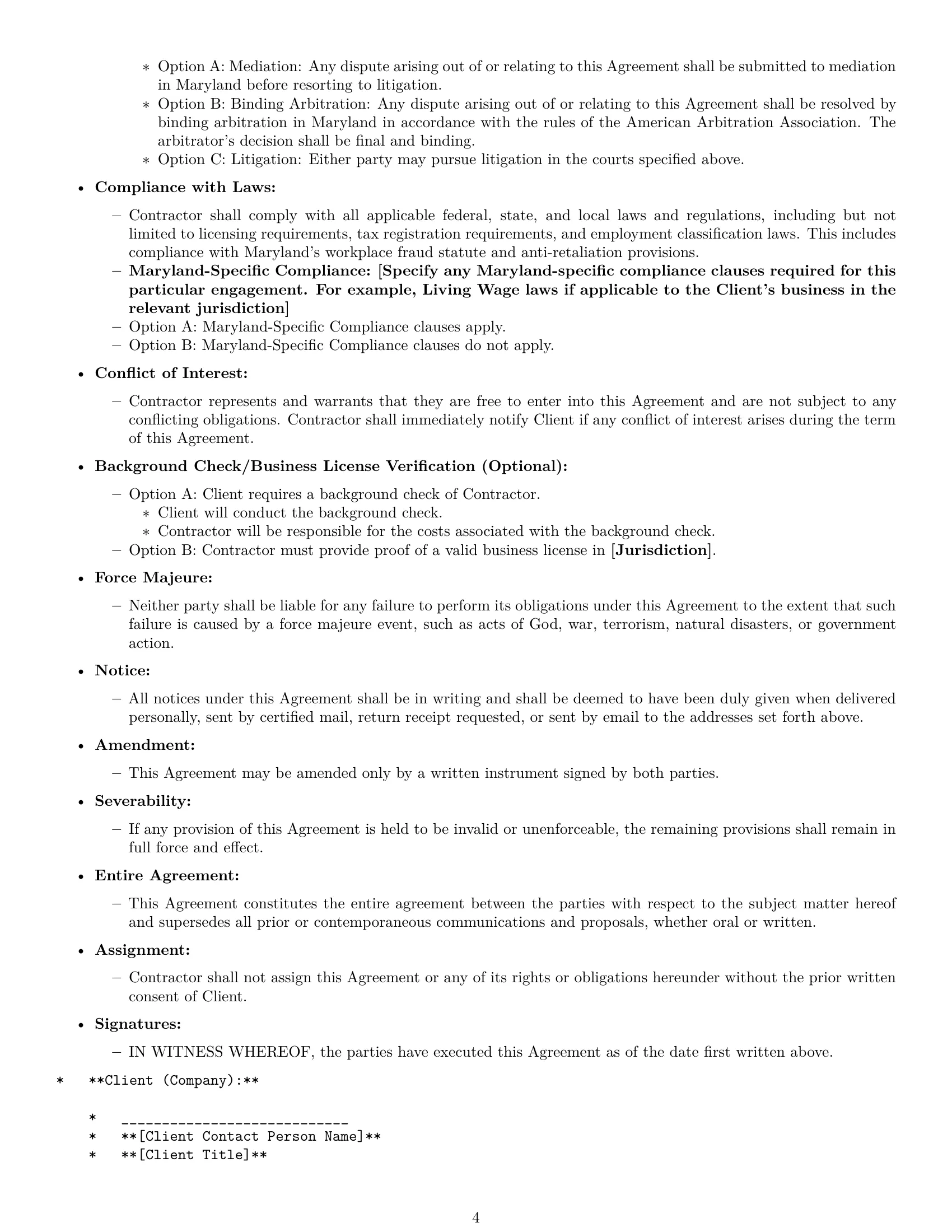 Preview page 4 of Free Maryland independent contractor agreement template
